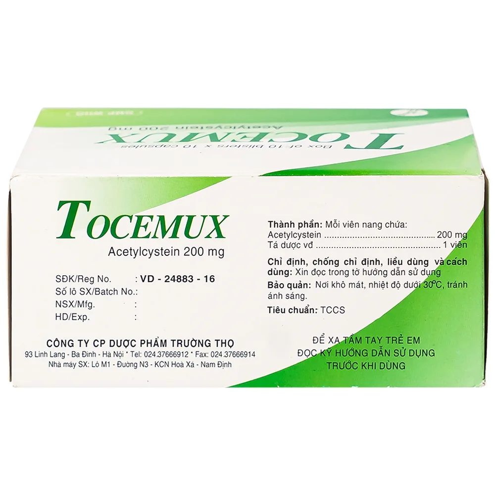 Hình ảnh Thuốc Tocemux điều trị tiêu chất nhầy, bệnh lý hô hấp có đờm (10 vỉ x 10 viên)