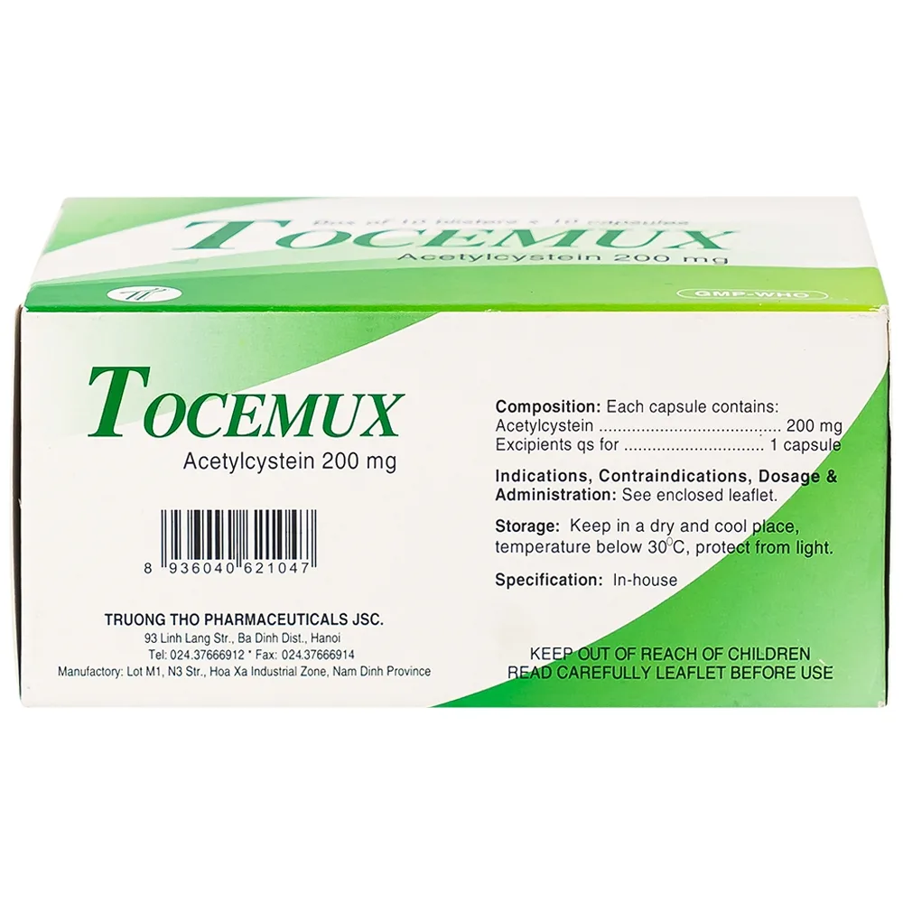 Hình ảnh Thuốc Tocemux điều trị tiêu chất nhầy, bệnh lý hô hấp có đờm (10 vỉ x 10 viên)