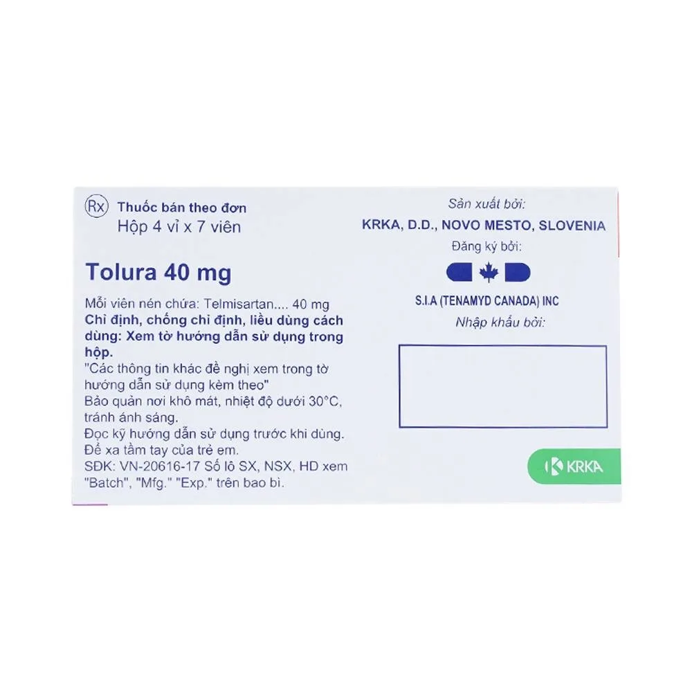 Hình ảnh Thuốc Tolura Tablets 40mg Krka điều trị cao huyết áp (4 vỉ x 7 viên)