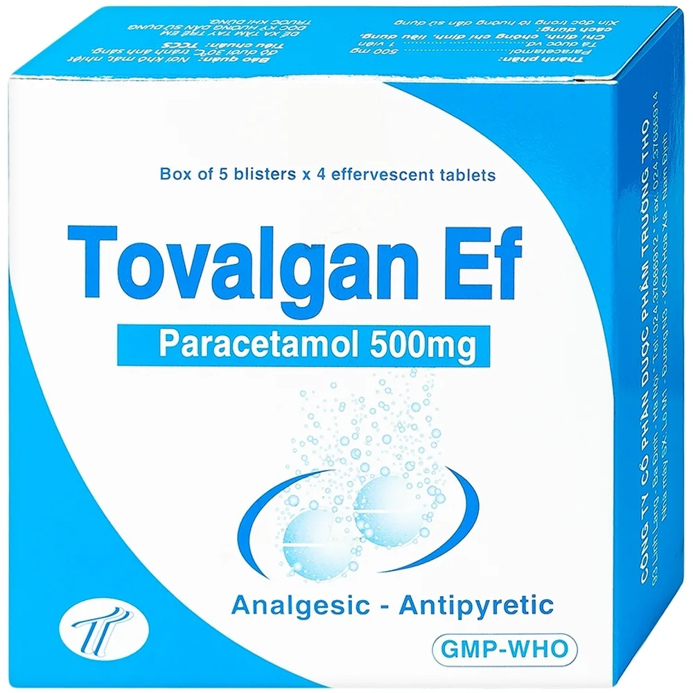 Hình ảnh Viên sủi Tovalgan Ef Trường Thọ Pharma giảm đau, hạ sốt (5 vỉ x 4 viên) 