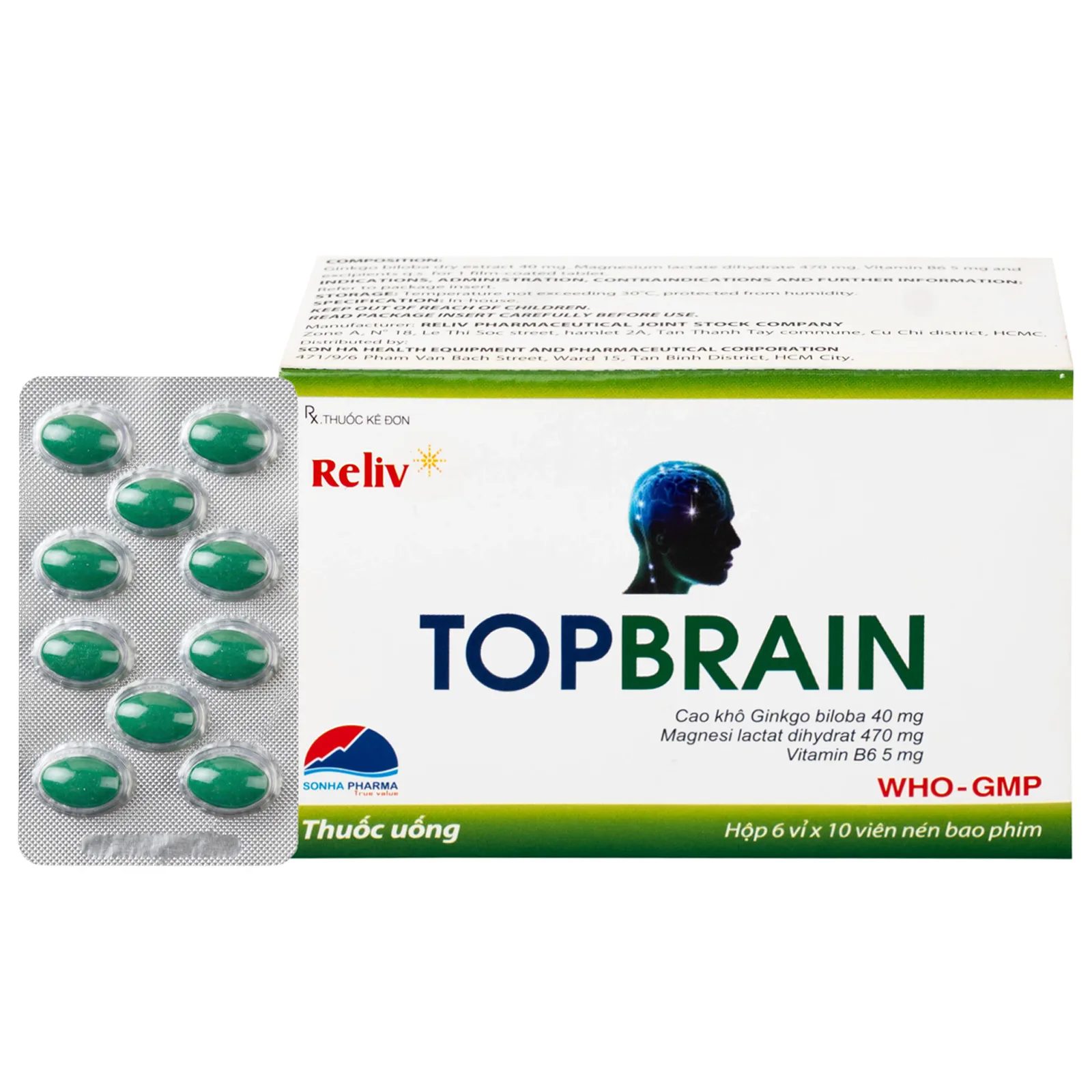 Hình ảnh Thuốc Topbrain Reliv điều trị suy nhược thần kinh, giúp tăng tuần hoàn não, tăng cường trí nhớ (6 vỉ x 10 viên)