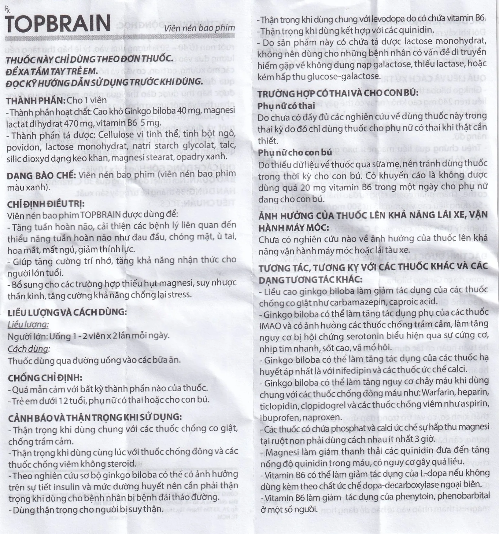 Hình ảnh Thuốc Topbrain Reliv điều trị suy nhược thần kinh, giúp tăng tuần hoàn não, tăng cường trí nhớ (6 vỉ x 10 viên)