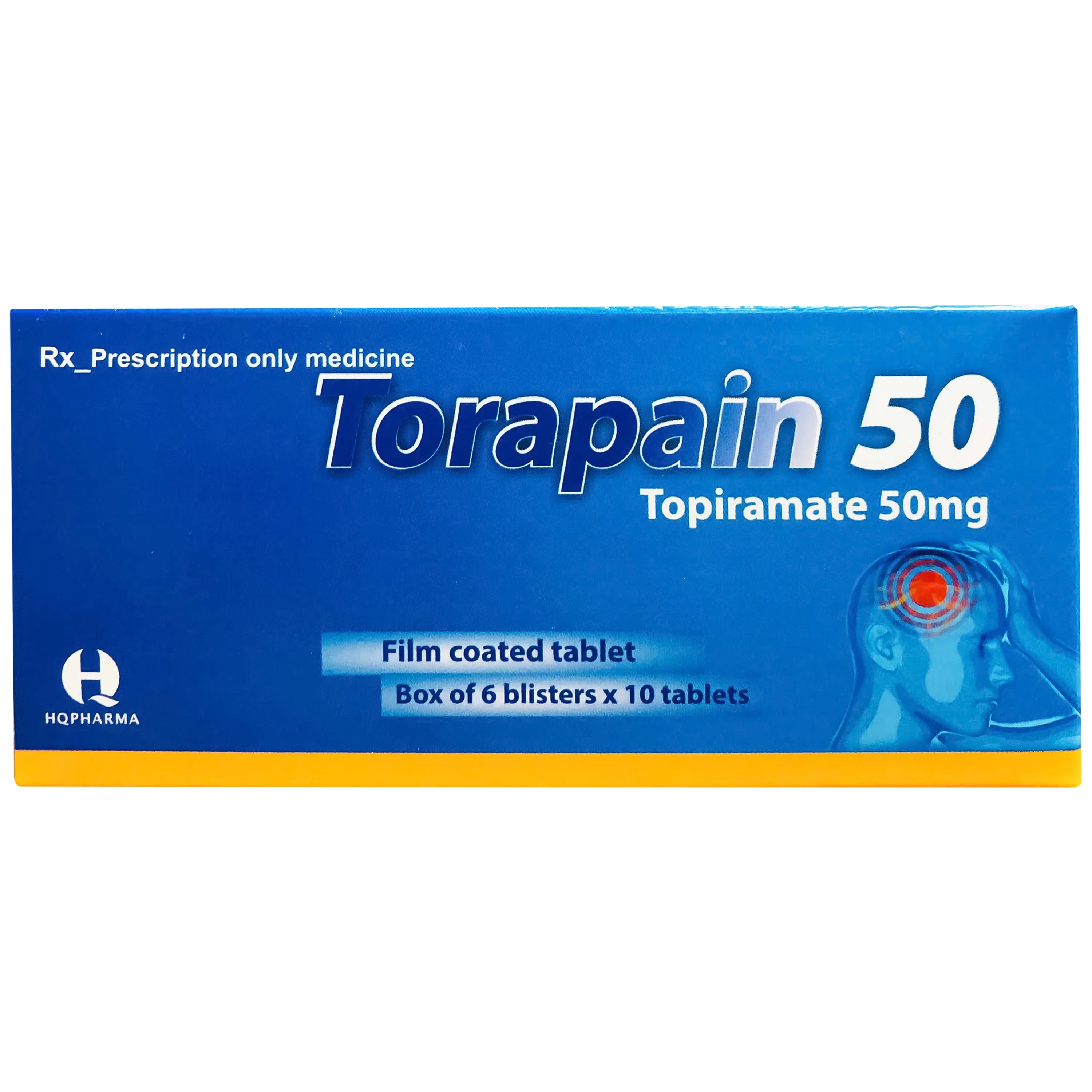 Hình ảnh Thuốc Torapain 50mg HQ Pharma Điều trị động kinh cục bộ, dự phòng đau nửa đầu (6 vỉ x 10 viên)