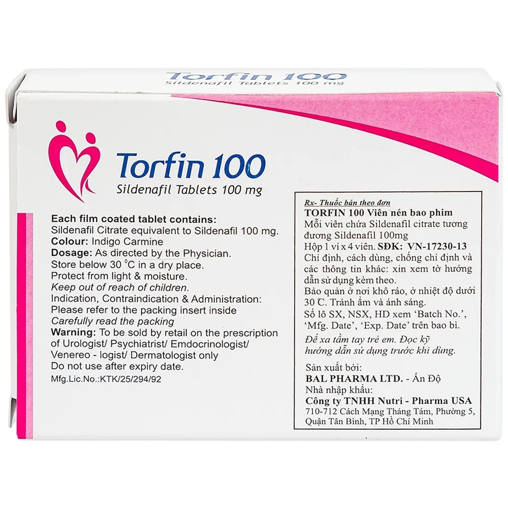 Hình ảnh Thuốc Torfin 100mg Bal Pharma điều trị các tình trạng rối loạn cương dương (1 vỉ x 4 viên)