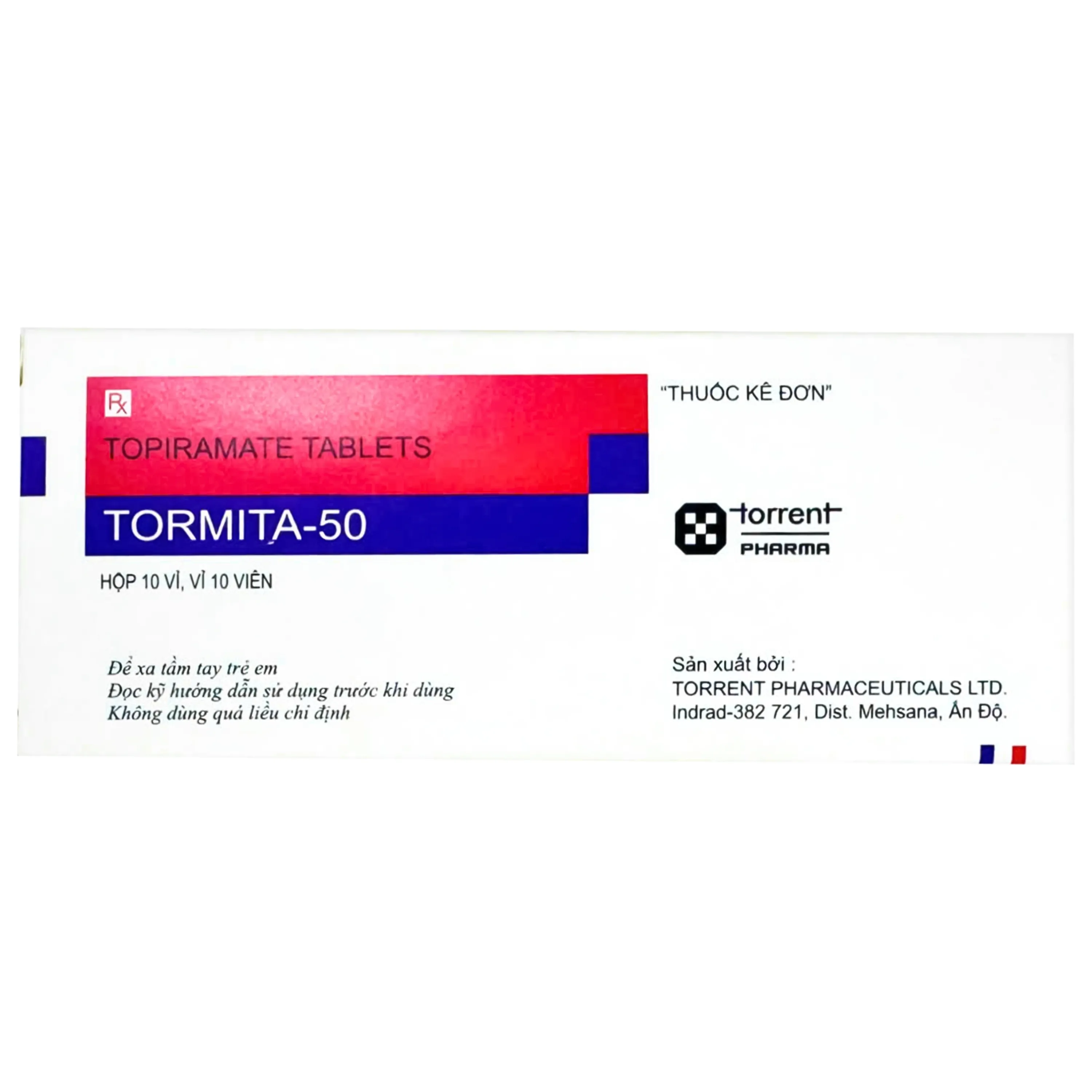 Hình ảnh Thuốc Tormita 50mg Torrent điều trị đơn độc hoặc hỗ trợ cơn động kinh khởi phát cục bộ hoặc có cơn động kinh toàn thể có co cứng, giật rung, phòng ngừa đau nửa đầu (10 vỉ x 10 viên)