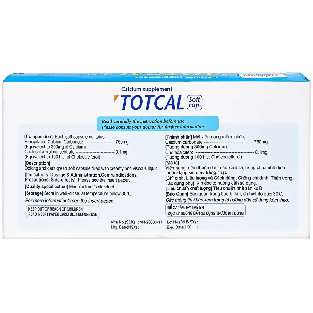 Hình ảnh Thuốc Totcal Soft Cap DongKoo điều trị còi xương, chứng co giật (20 vỉ x 5 viên)
