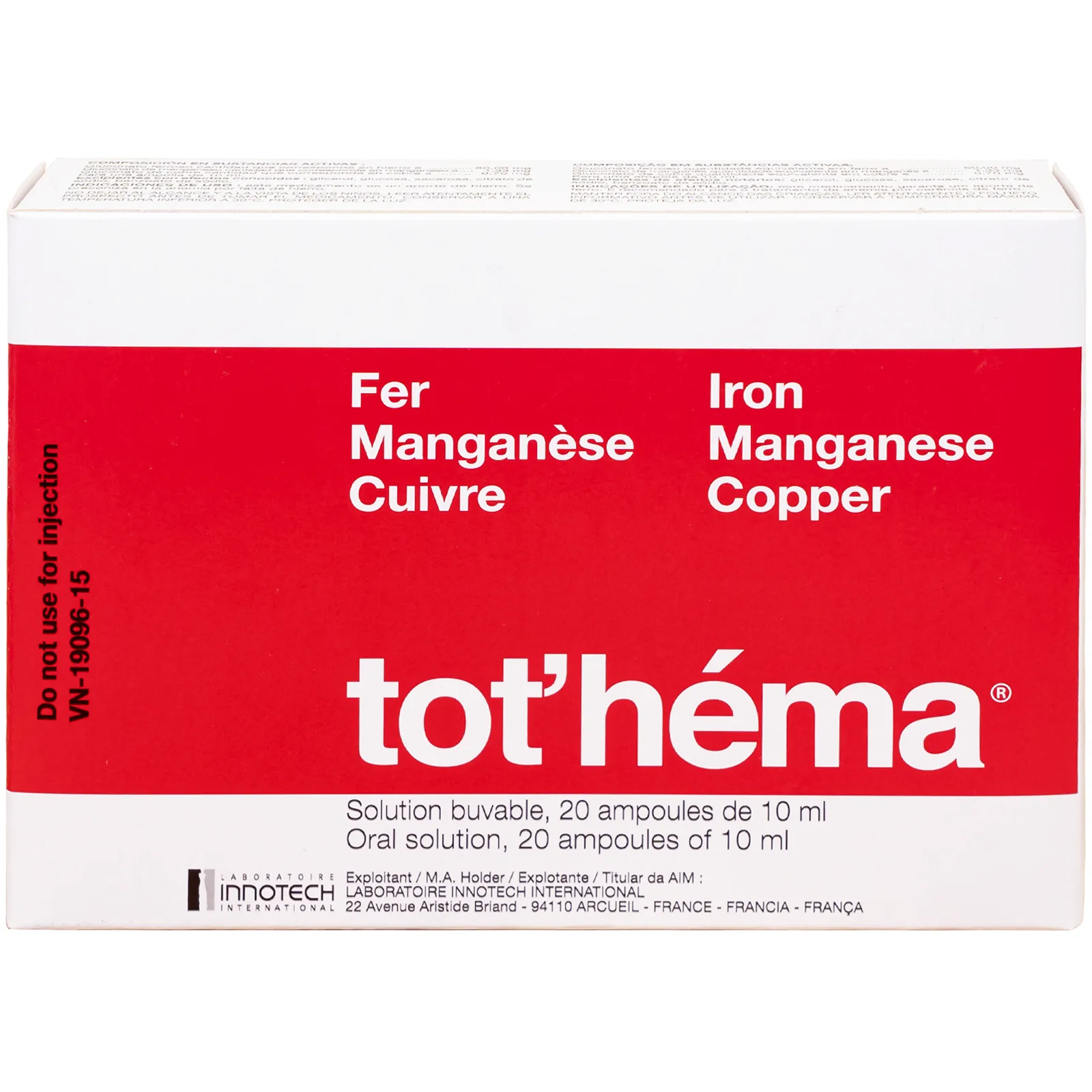 Hình ảnh Dung dịch Tot'héma Innothera điều trị thiếu máu do sắt (2 vỉ x 10 ống x 10ml)