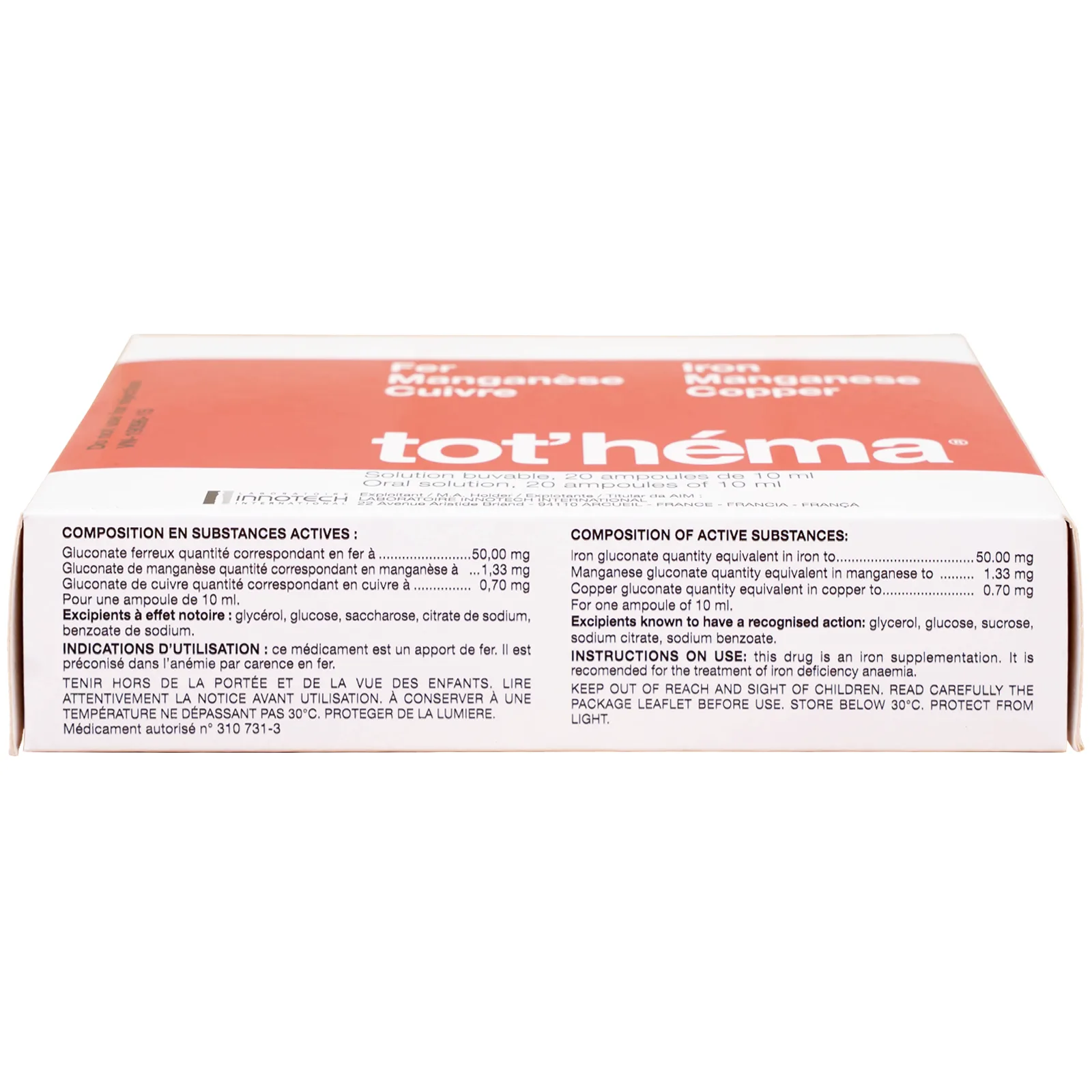 Hình ảnh Dung dịch Tot'héma Innothera điều trị thiếu máu do sắt (2 vỉ x 10 ống x 10ml)
