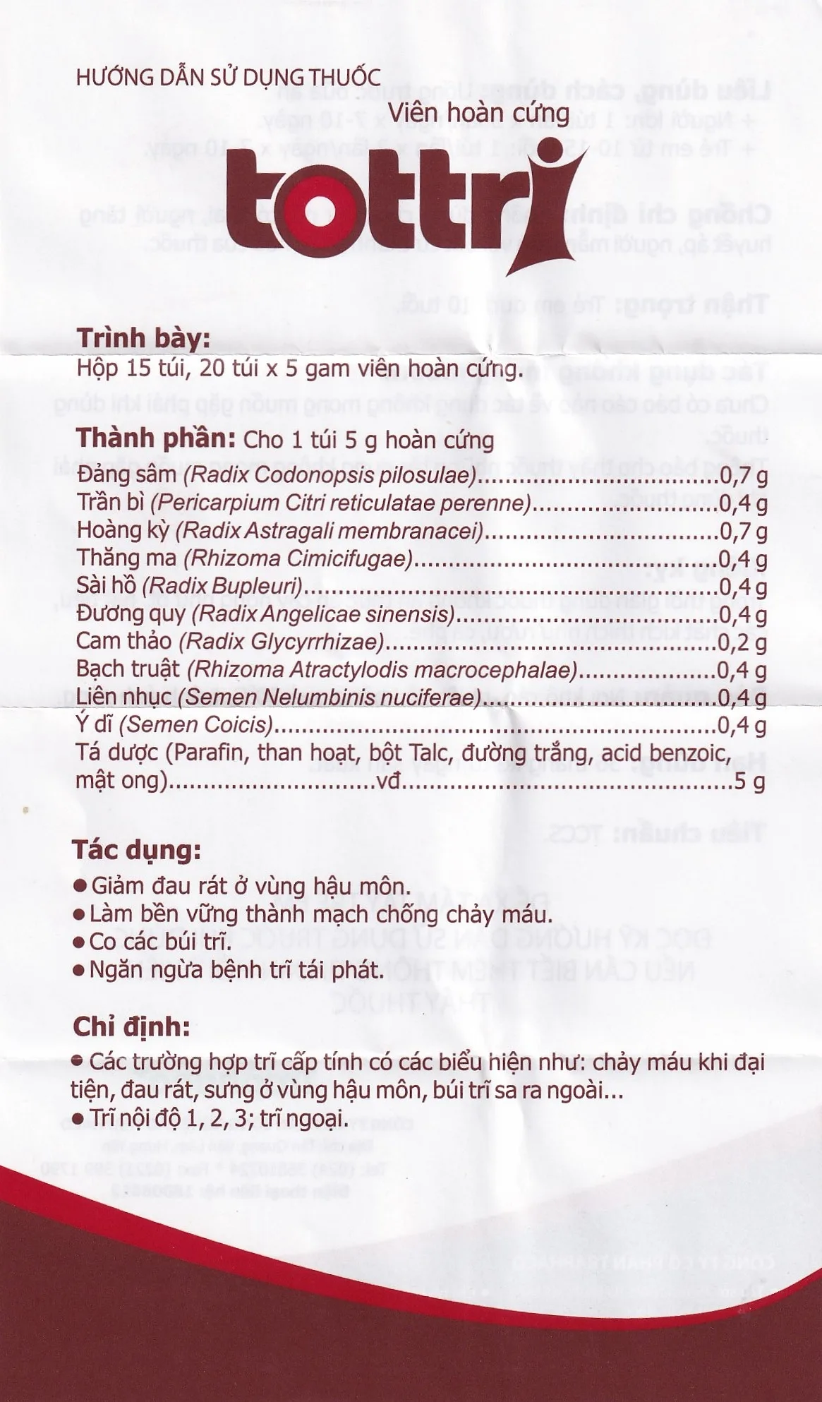 Hình ảnh Thuốc Tottri Traphaco điều trị chảy máu khi đại tiện, đau rát (15 túi x 5g)