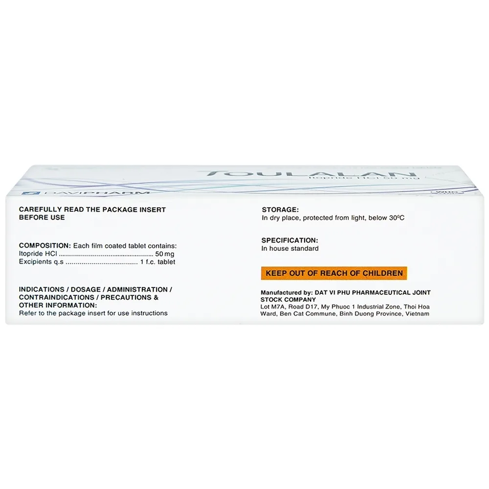 Hình ảnh Thuốc Toulalan Davipharm điều trị triệu chứng về dạ dày (6 vỉ x 10 viên)