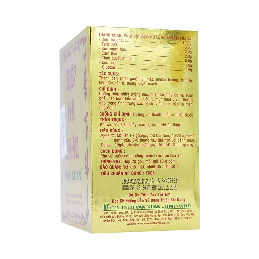 Hình ảnh Thuốc cốm Diệp Hạ Châu Vạn Xuân mát gan, giải rượu, trừ mụn độc (20 gói)