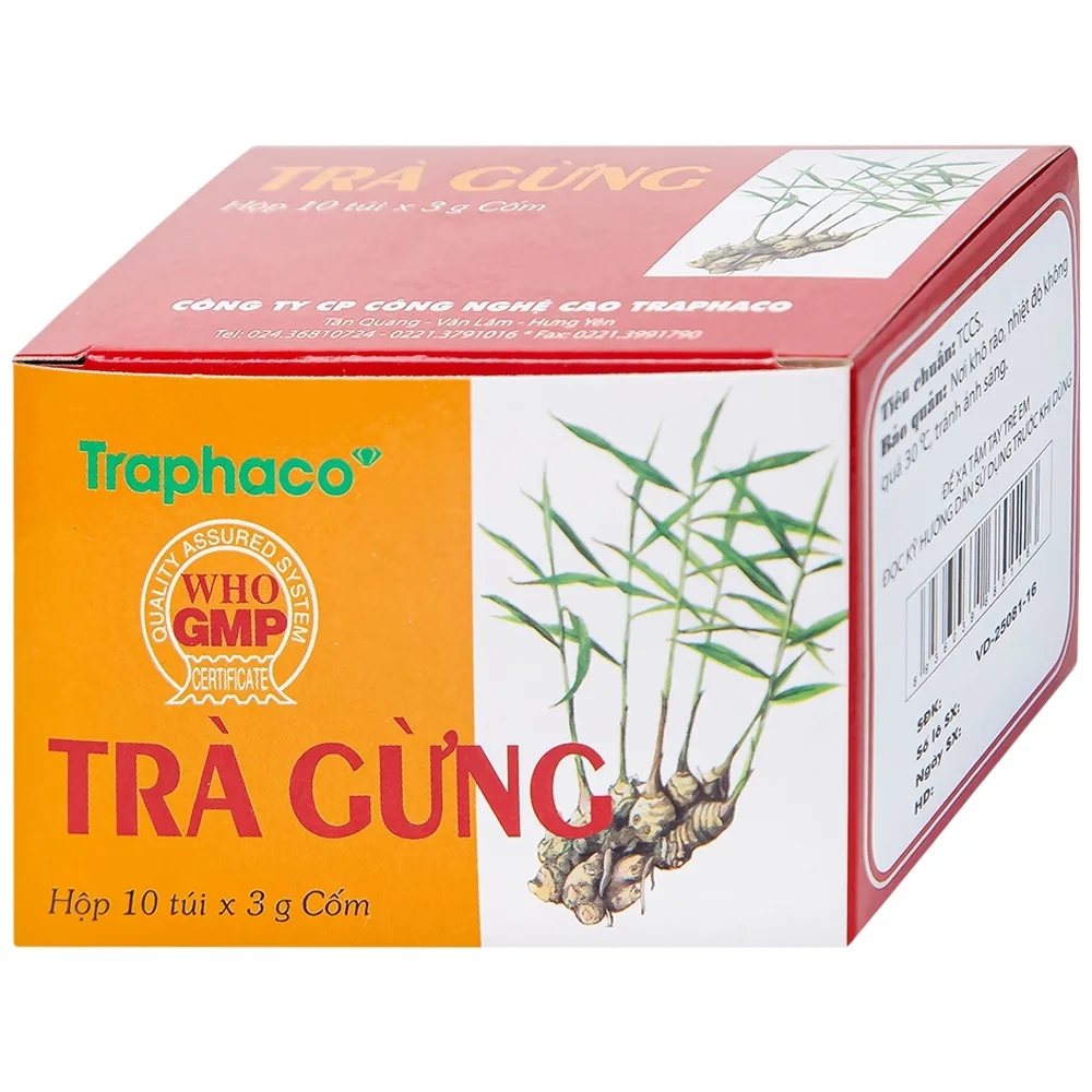 Hình ảnh Trà Gừng Traphaco điều trị đau bụng do lạnh, đầy trướng, không tiêu (10 gói x 3g)