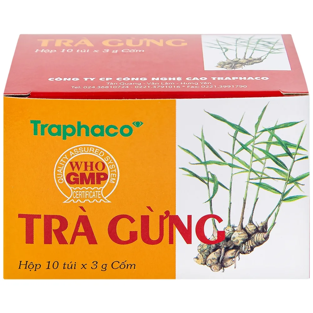 Hình ảnh Trà Gừng Traphaco điều trị đau bụng do lạnh, đầy trướng, không tiêu (10 gói x 3g)
