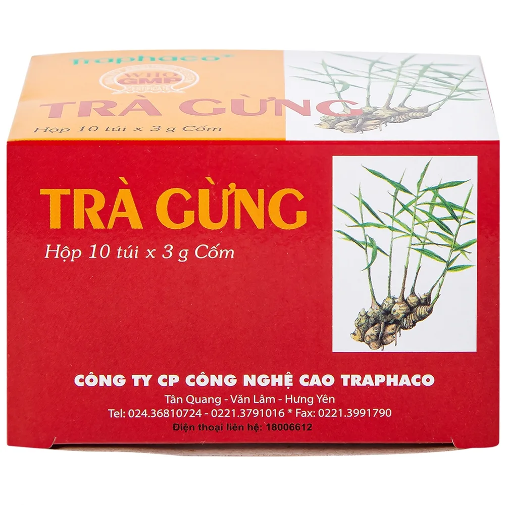 Hình ảnh Trà Gừng Traphaco điều trị đau bụng do lạnh, đầy trướng, không tiêu (10 gói x 3g)
