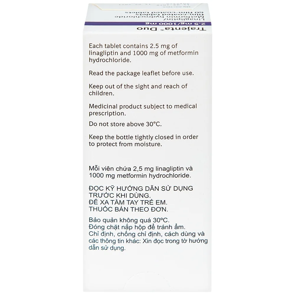 Hình ảnh Thuốc Trajenta Duo 2.5mg/1000mg Boehringer điều trị đái tháo đường típ 2 (60 viên)