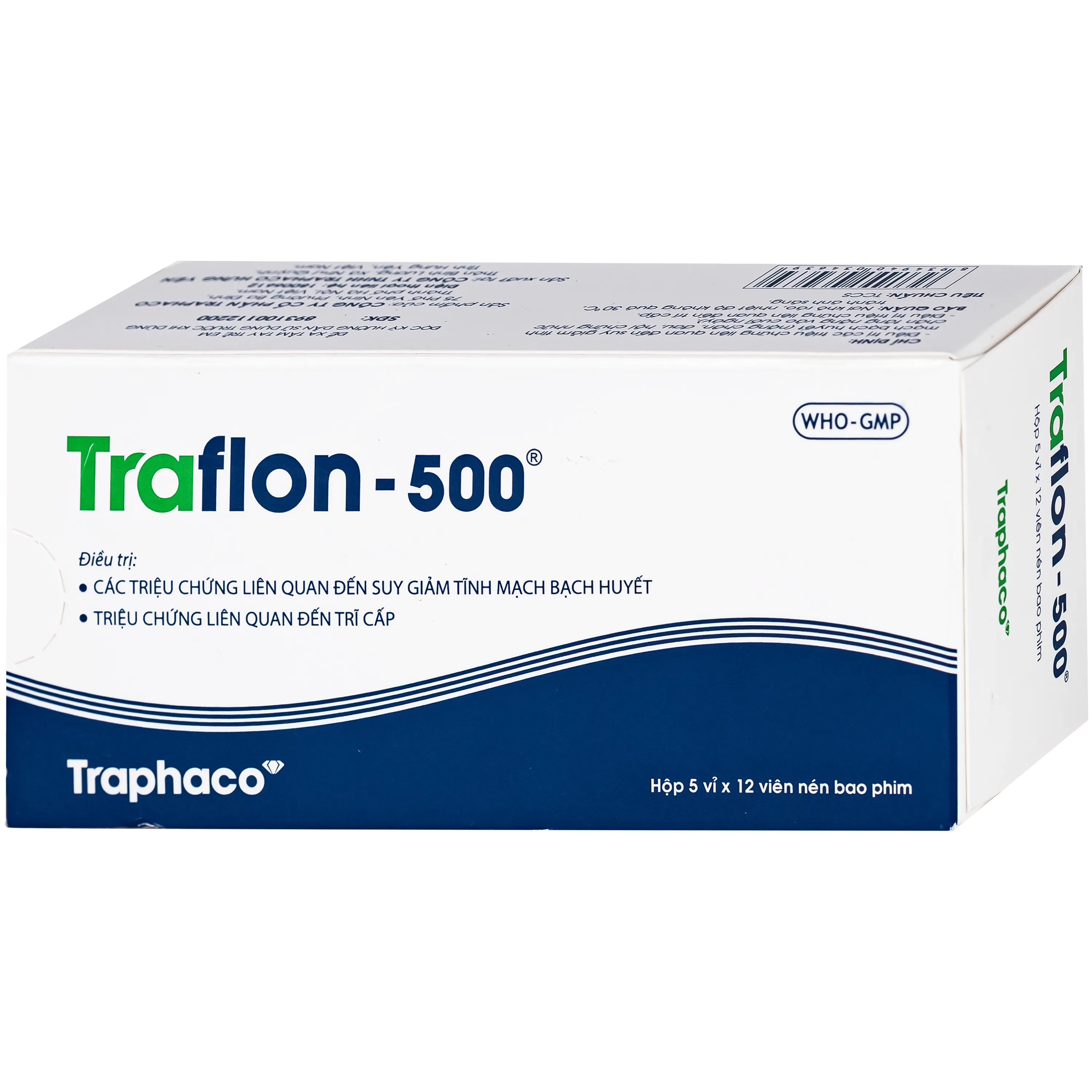 Hình ảnh Thuốc Traflon 500mg Traphaco điều trị triệu chứng liên quan đến suy tĩnh mạch, mạch bạch huyết (5 vỉ x 12 viên)
