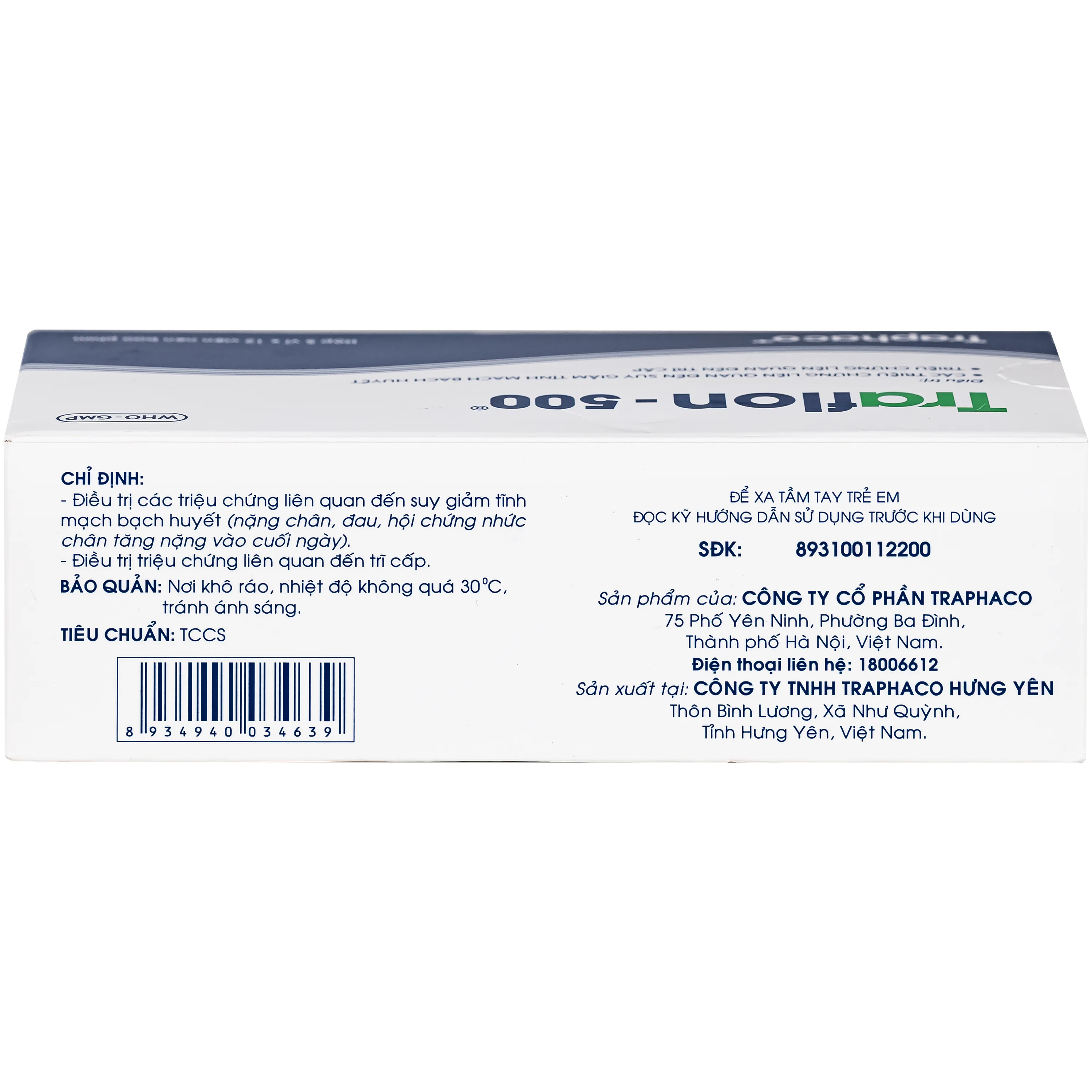 Hình ảnh Thuốc Traflon 500mg Traphaco điều trị triệu chứng liên quan đến suy tĩnh mạch, mạch bạch huyết (5 vỉ x 12 viên)