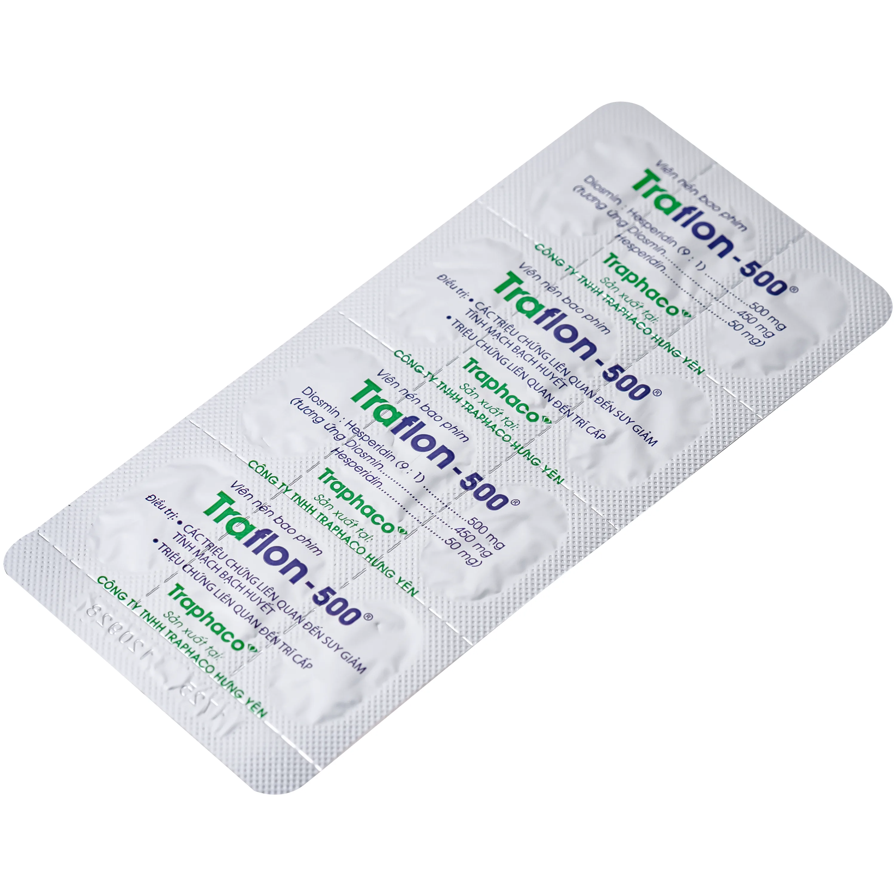 Hình ảnh Thuốc Traflon 500mg Traphaco điều trị triệu chứng liên quan đến suy tĩnh mạch, mạch bạch huyết (5 vỉ x 12 viên)
