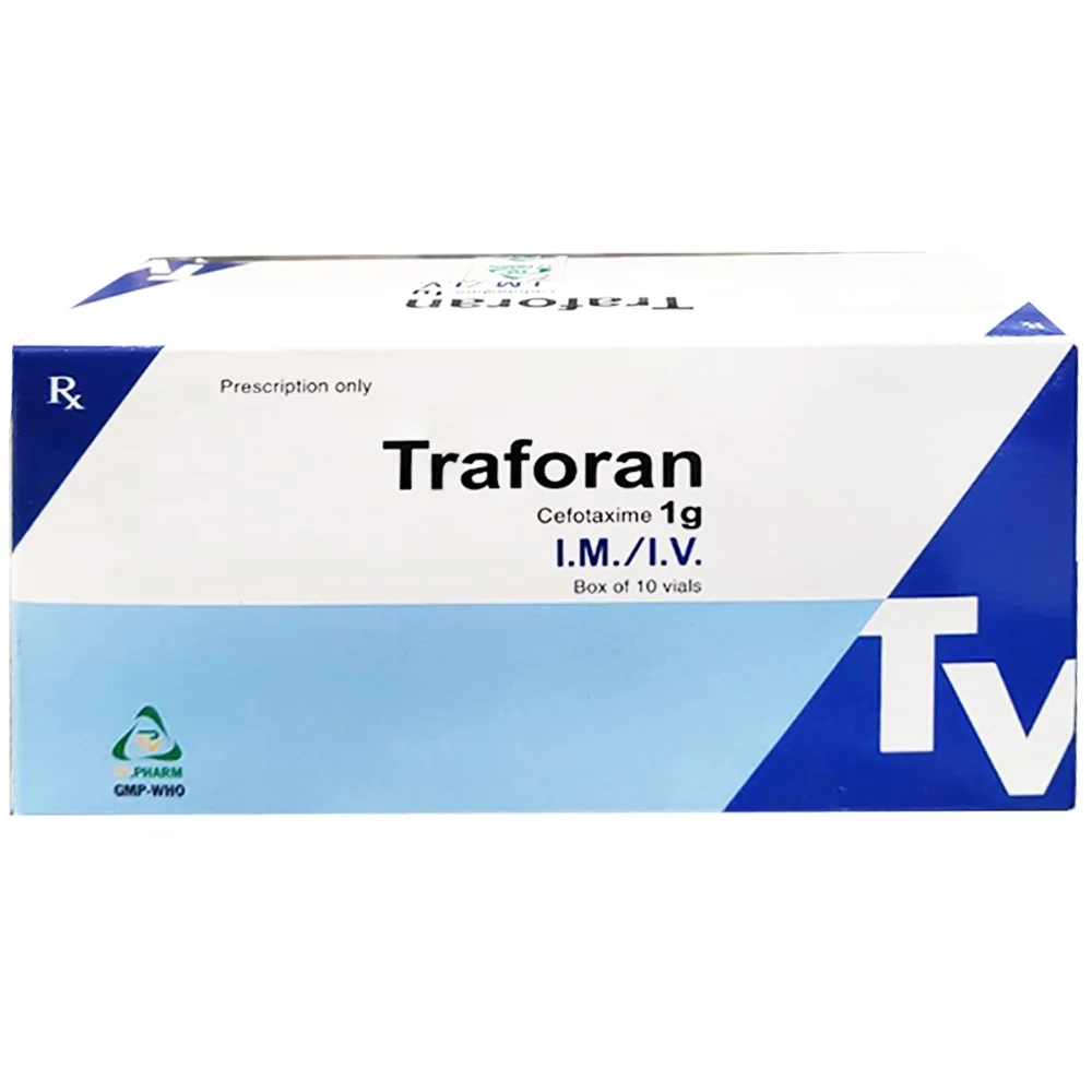 Hình ảnh Thuốc Traforan 1g TV Pharm điều trị viêm phổi, nhiễm trùng phổi, viêm màng phổi mủ (10 lọ)