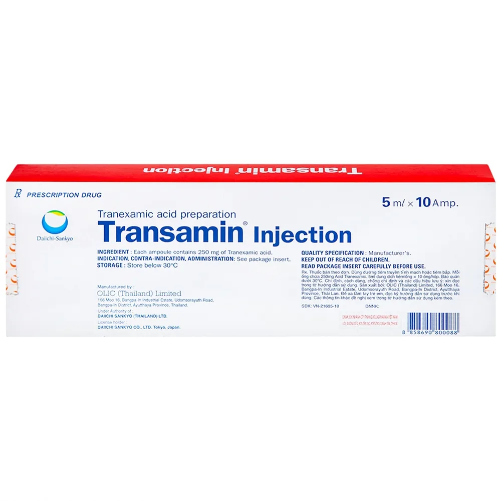 Hình ảnh Thuốc tiêm Transamin Injection Daiichi điều trị bệnh bạch huyết, thiếu máu không tái tạo (1 vỉ x 10 ống x 5ml)