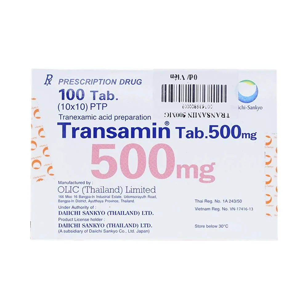 Hình ảnh Thuốc Transamin Tab.500mg Daiichi điều trị bệnh bạch huyết, thiếu máu không tái tạo (10 vỉ x 10 viên)