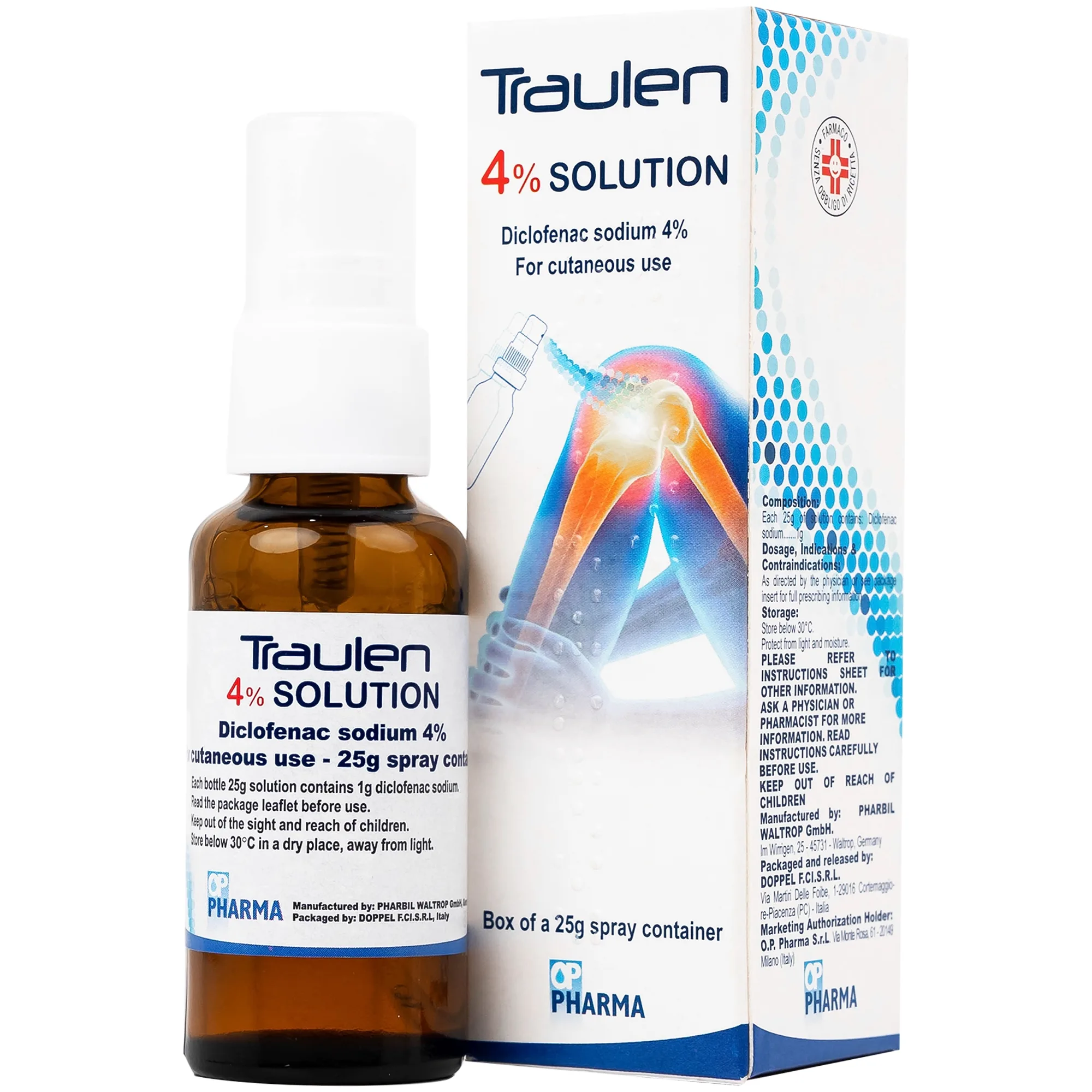 Hình ảnh Thuốc giảm đau Traulen 4% OP Pharma dạng xịt hỗ trợ điều trị tại chỗ đau và viêm do thấp khớp (25g)