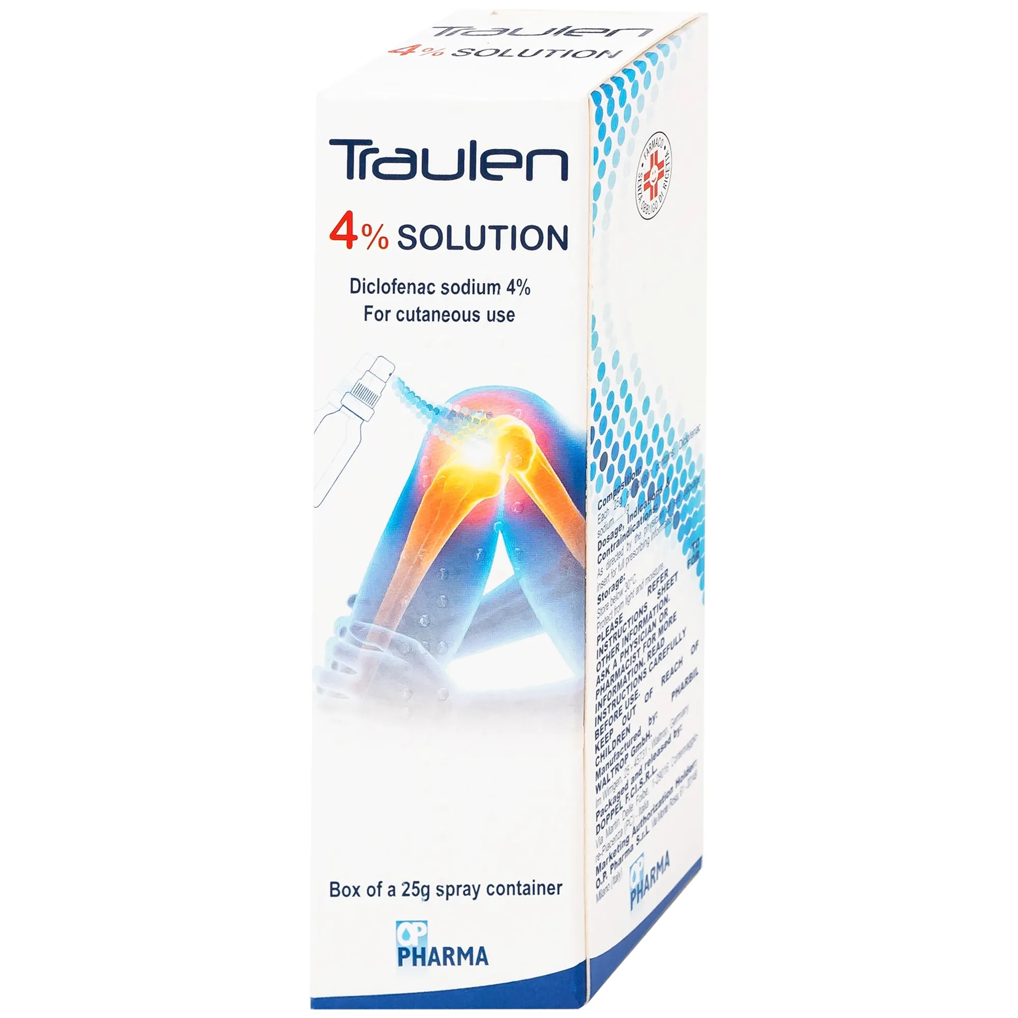 Hình ảnh Thuốc giảm đau Traulen 4% OP Pharma dạng xịt hỗ trợ điều trị tại chỗ đau và viêm do thấp khớp (25g)