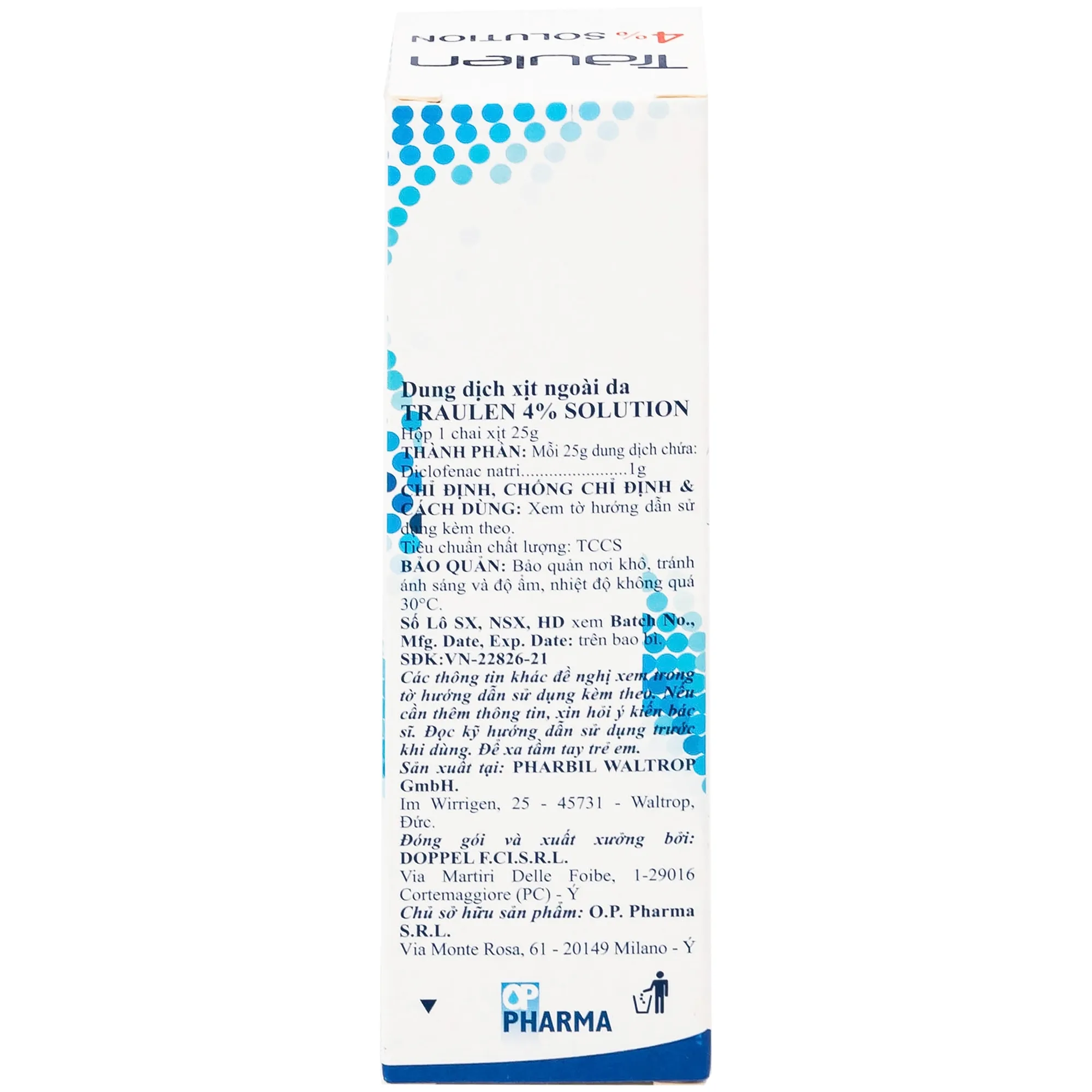 Hình ảnh Thuốc giảm đau Traulen 4% OP Pharma dạng xịt hỗ trợ điều trị tại chỗ đau và viêm do thấp khớp (25g)