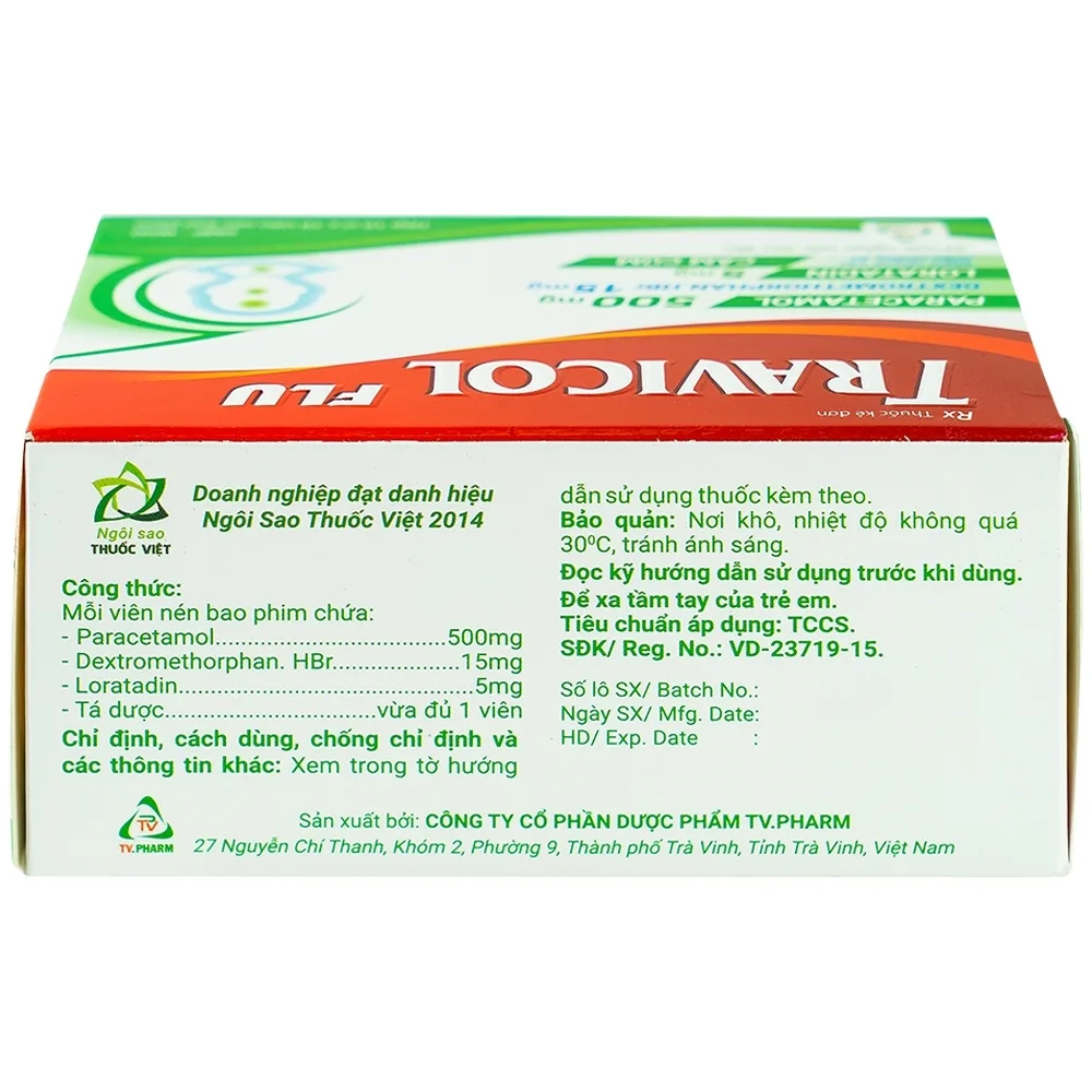 Hình ảnh Thuốc Travicol Flu TV.Pharm giảm nhanh các triệu chứng do cảm cúm (10 vỉ x 10 viên)