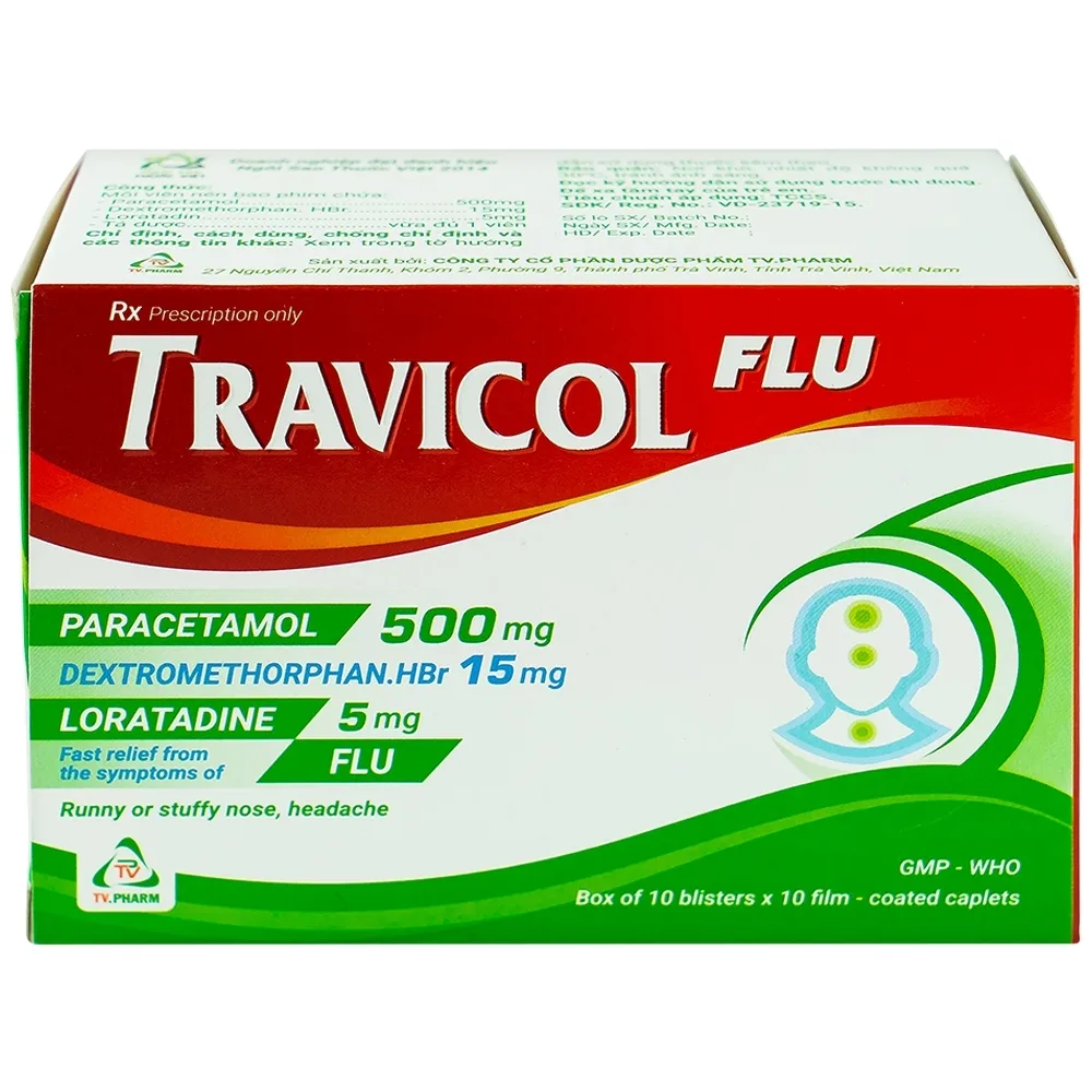 Hình ảnh Thuốc Travicol Flu TV.Pharm giảm nhanh các triệu chứng do cảm cúm (10 vỉ x 10 viên)