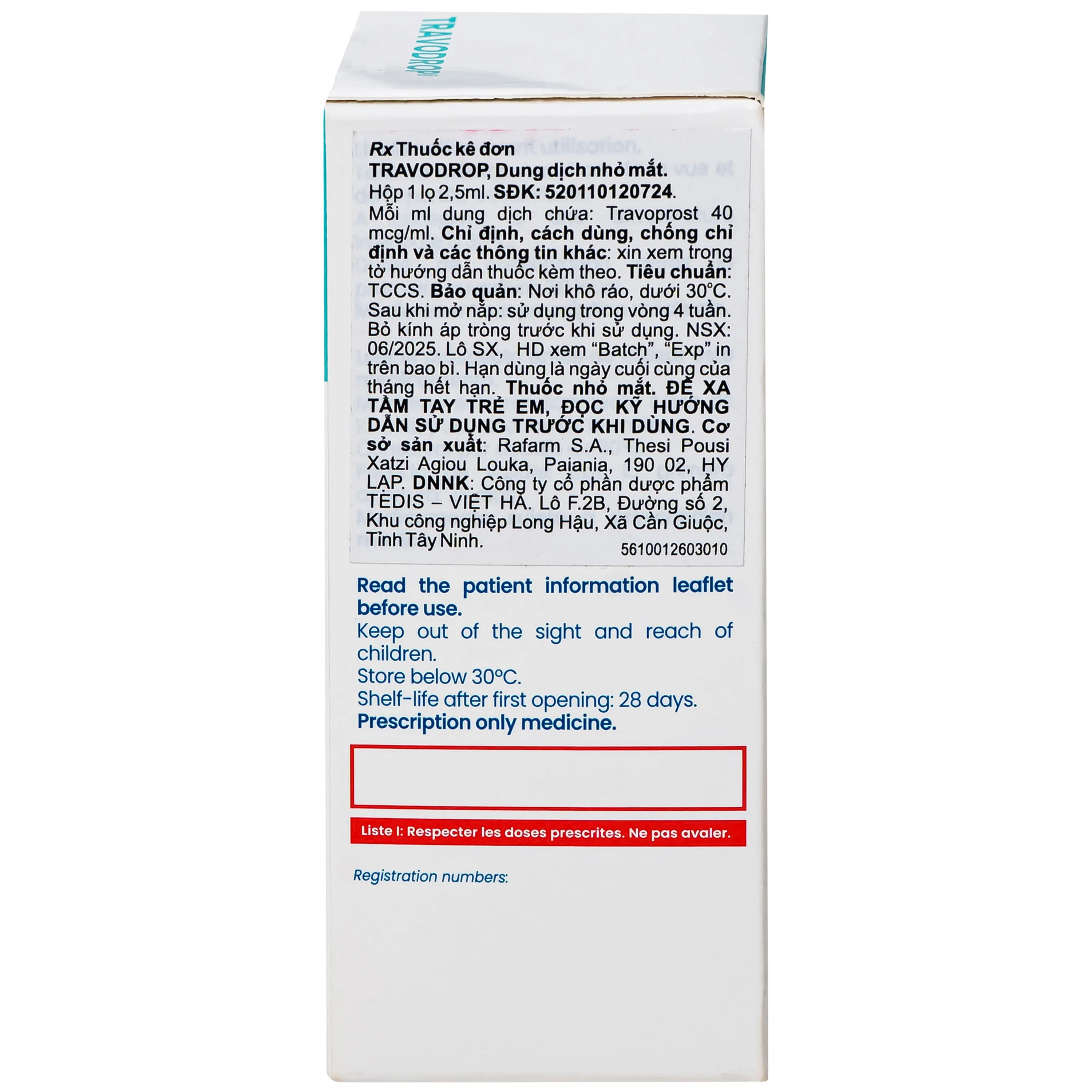 Hình ảnh Thuốc nhỏ mắt Travodrop Rafarm điều trị tăng nhãn áp và Glocom (2.5ml)