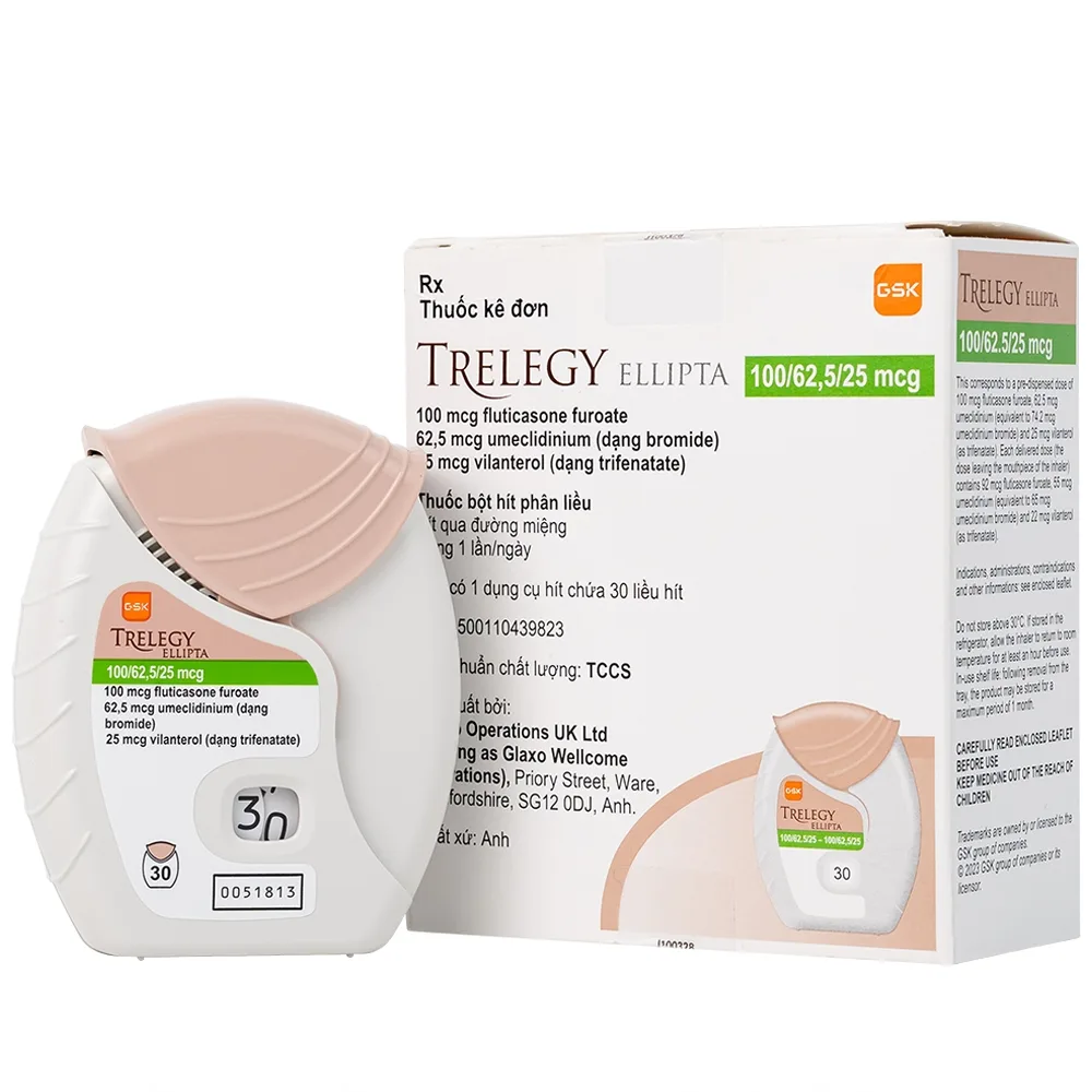 Hình ảnh Thuốc bột hít phân liều Trelegy Ellipta GSK điều trị bệnh phổi tắc nghẽn mãn tính (30 liều hít)