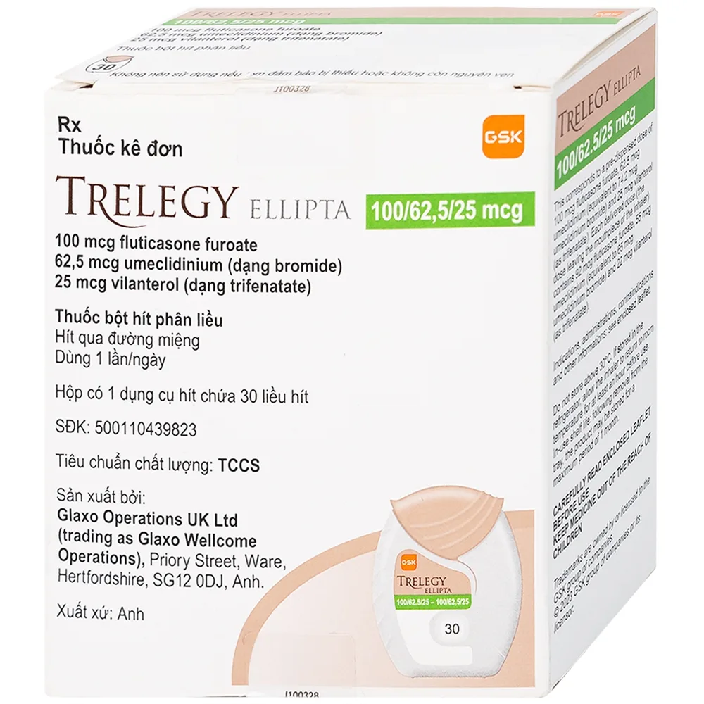 Hình ảnh Thuốc bột hít phân liều Trelegy Ellipta GSK điều trị bệnh phổi tắc nghẽn mãn tính (30 liều hít)