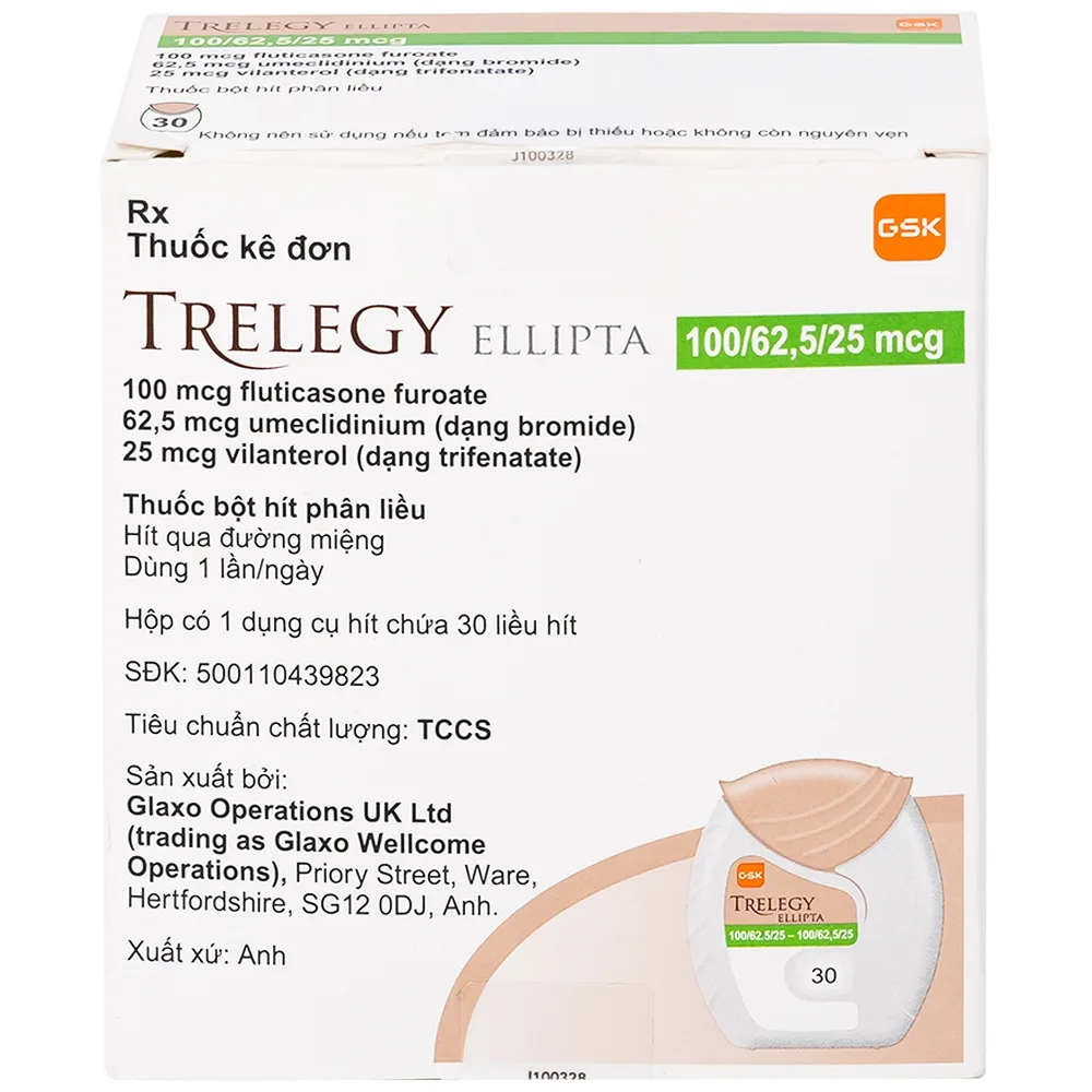 Hình ảnh Thuốc bột hít phân liều Trelegy Ellipta GSK điều trị bệnh phổi tắc nghẽn mãn tính (30 liều hít)