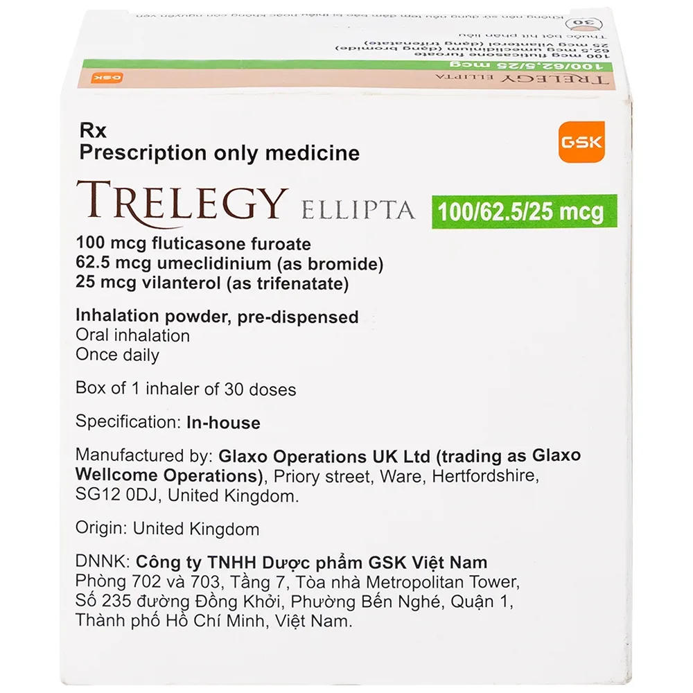 Hình ảnh Thuốc bột hít phân liều Trelegy Ellipta GSK điều trị bệnh phổi tắc nghẽn mãn tính (30 liều hít)