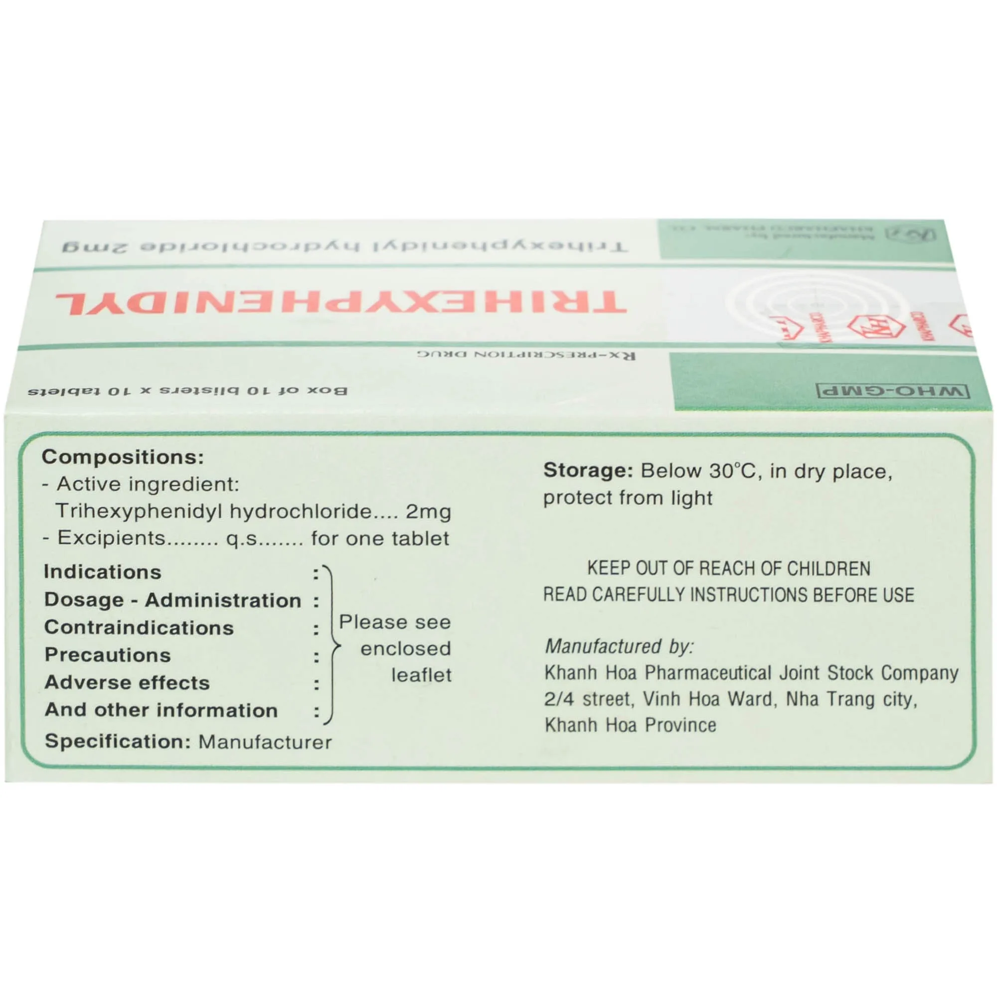 Hình ảnh Thuốc Trihexyphenidyl 2mg Khánh Hòa điều trị phụ trợ hội chứng Parkinson (10 vỉ x 10 viên)