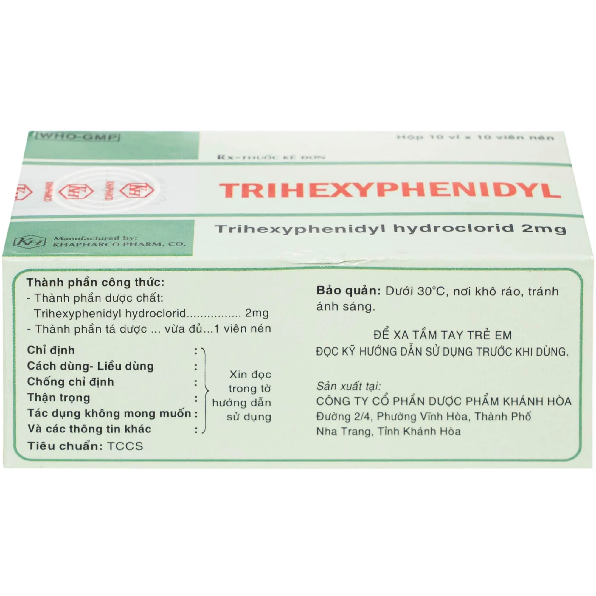 Hình ảnh Thuốc Trihexyphenidyl 2mg Khánh Hòa điều trị phụ trợ hội chứng Parkinson (10 vỉ x 10 viên)