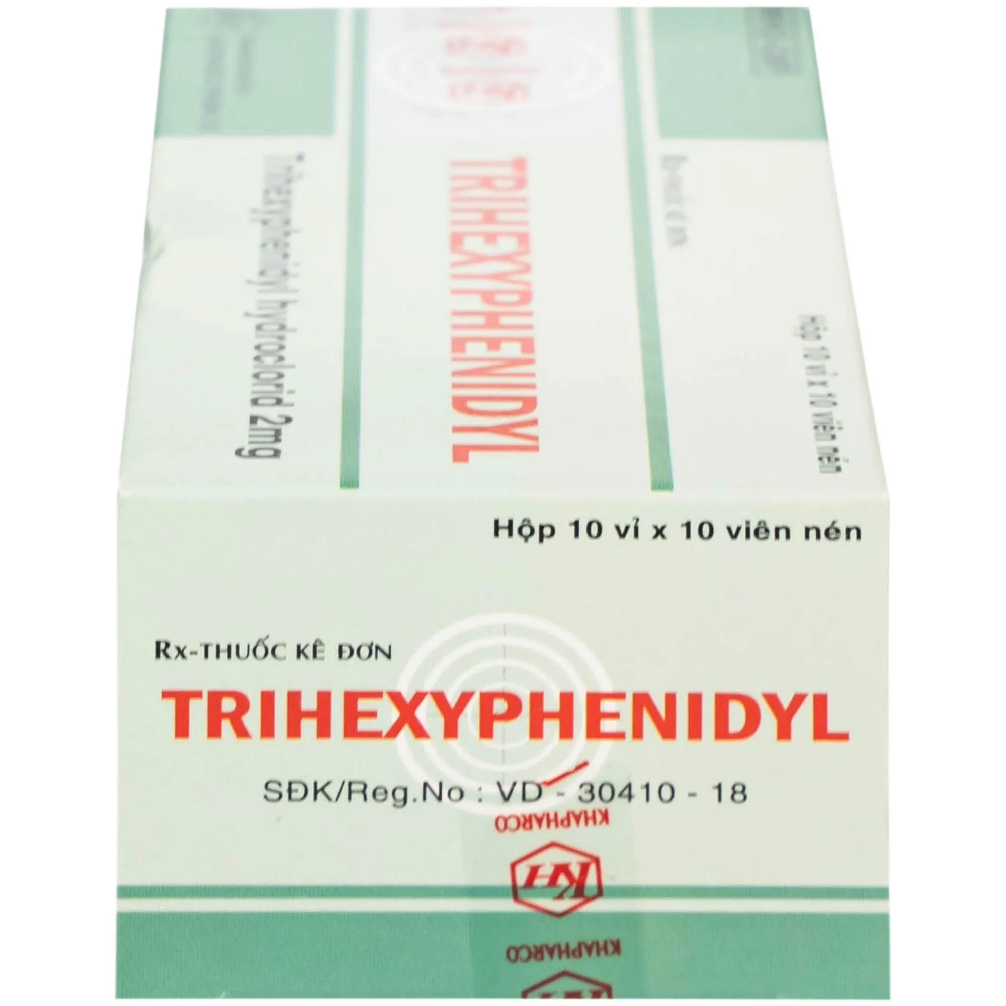 Hình ảnh Thuốc Trihexyphenidyl 2mg Khánh Hòa điều trị phụ trợ hội chứng Parkinson (10 vỉ x 10 viên)