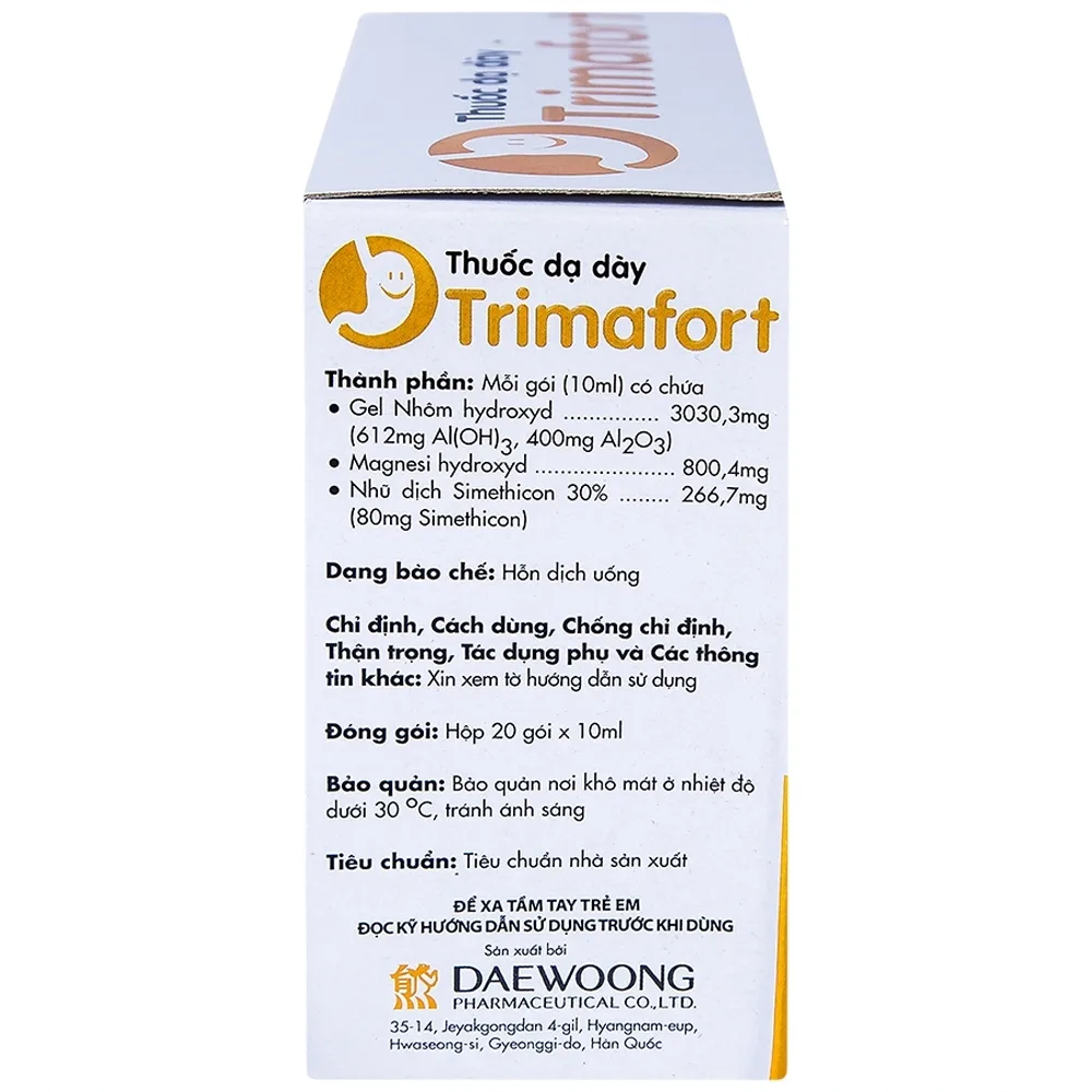 Hình ảnh Thuốc dạ dày Trimafort Daewoong điều trị đau dạ dày, ợ nóng, đầy hơi (20 gói x 10ml) 