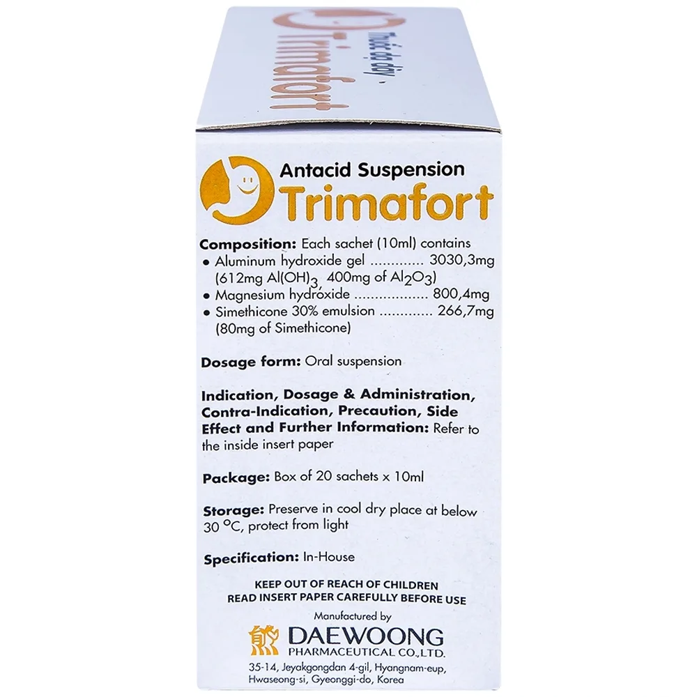Hình ảnh Thuốc dạ dày Trimafort Daewoong điều trị đau dạ dày, ợ nóng, đầy hơi (20 gói x 10ml) 