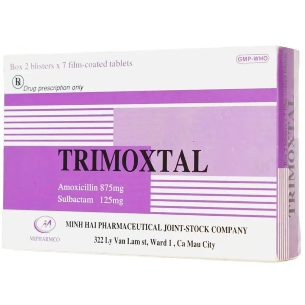 Hình ảnh Thuốc Trimoxtal Minh Hải điều trị nhiễm trùng vùng miệng, đường hô hấp (2 vỉ x 7 viên)