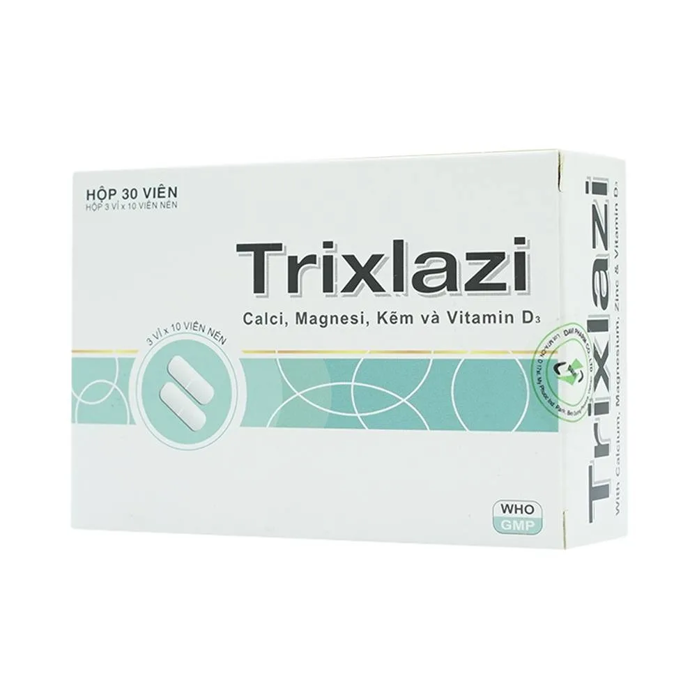 Hình ảnh Thuốc Trixlazi DaviPharm bổ sung canxi, magnesi, kẽm và Vitamin D3 (3 vỉ x 10 viên)