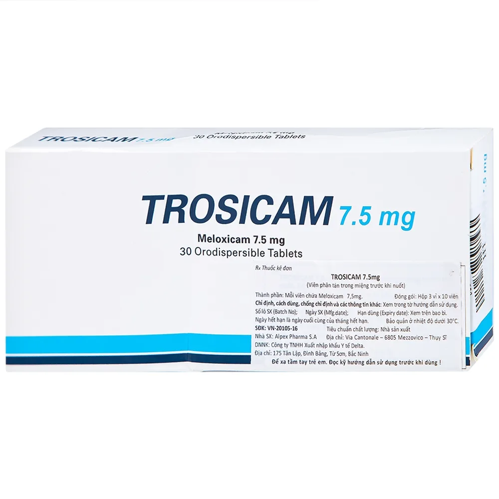 Hình ảnh Thuốc Trosicam 7.5mg Alpex Pharma điều trị viêm đau xương khớp (3 vỉ x 10 viên)
