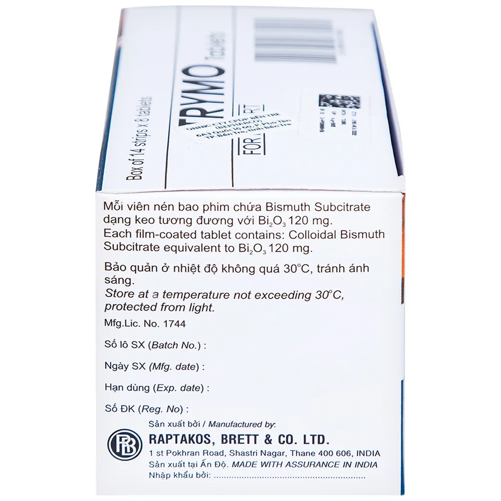 Hình ảnh Thuốc Trymo Raptakos điều trị điều trị loét tá tràng, viêm dạ dày (14 vỉ x 8 viên)