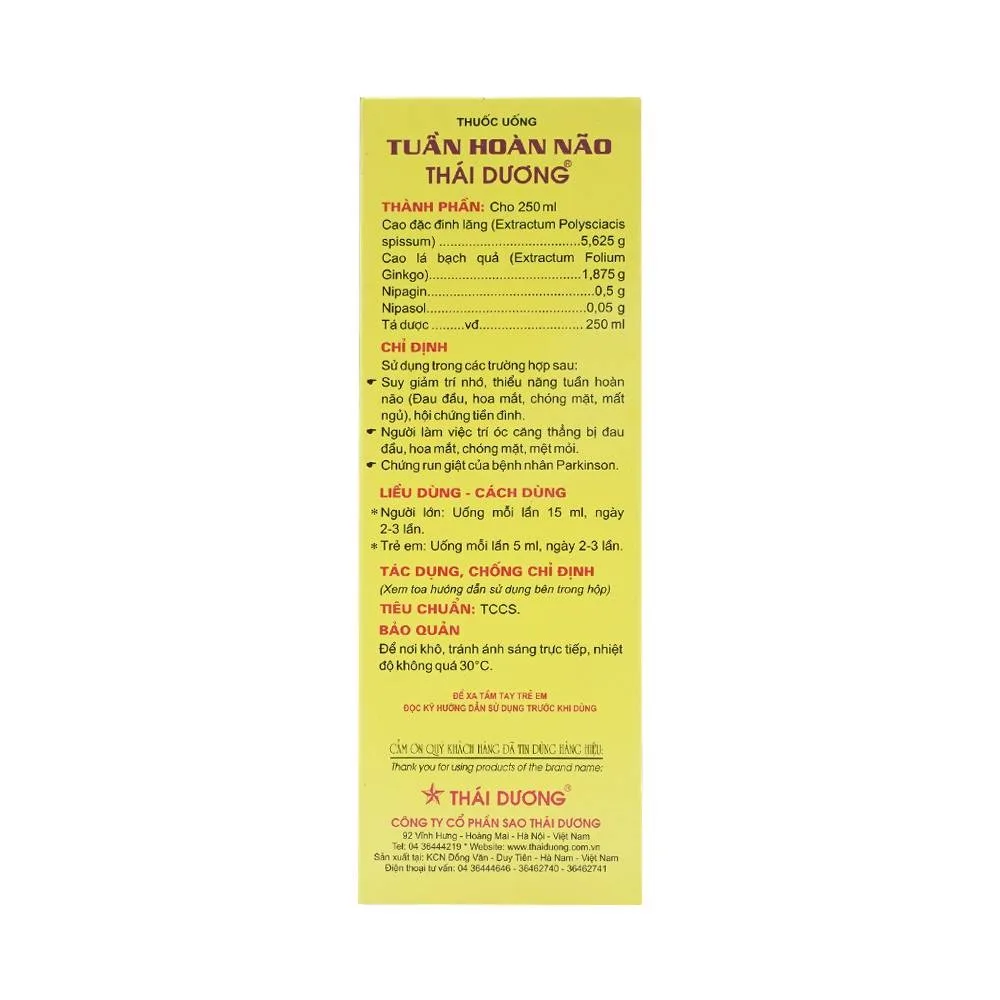 Hình ảnh Thuốc uống Tuần Hoàn Não Thái Dương điều trị suy giảm trí nhớ (250ml)