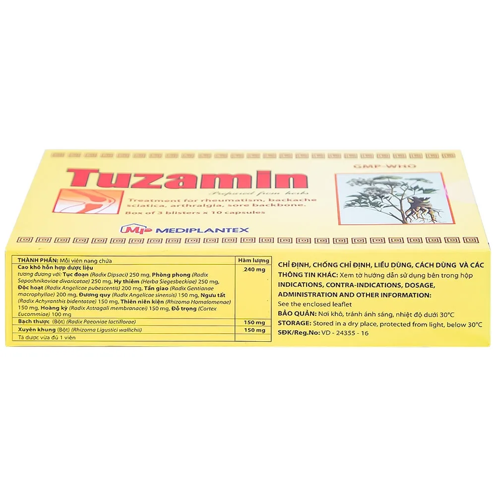 Hình ảnh Thuốc Tuzamin Mediplantex hỗ trợ điều trị phong thấp, đau lưng (3 vỉ x 10 viên) 