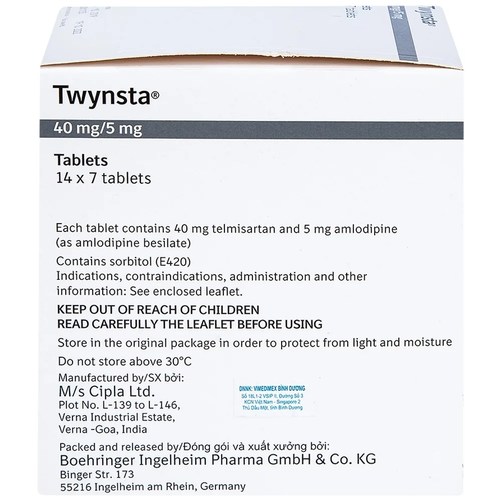 Hình ảnh Thuốc Twynsta 40mg/5mg Boehringer điều trị tăng huyết áp vô căn (14 vỉ x 7 viên)