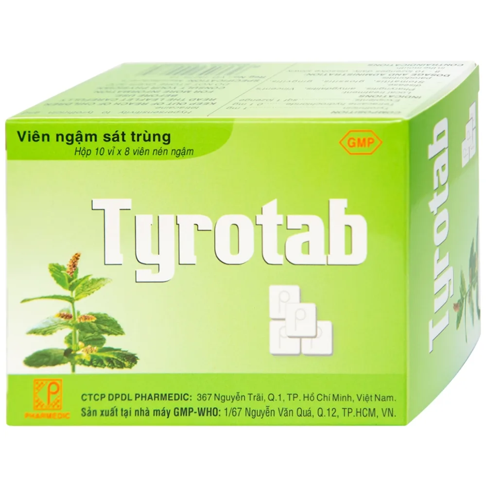 Hình ảnh Viên ngậm sát trùng Tyrotab Pharmedic điều trị viêm họng, viêm amidan (10 vỉ x 8 viên)