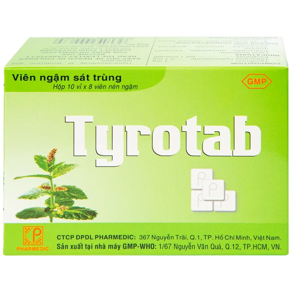 Hình ảnh Viên ngậm sát trùng Tyrotab Pharmedic điều trị viêm họng, viêm amidan (10 vỉ x 8 viên)