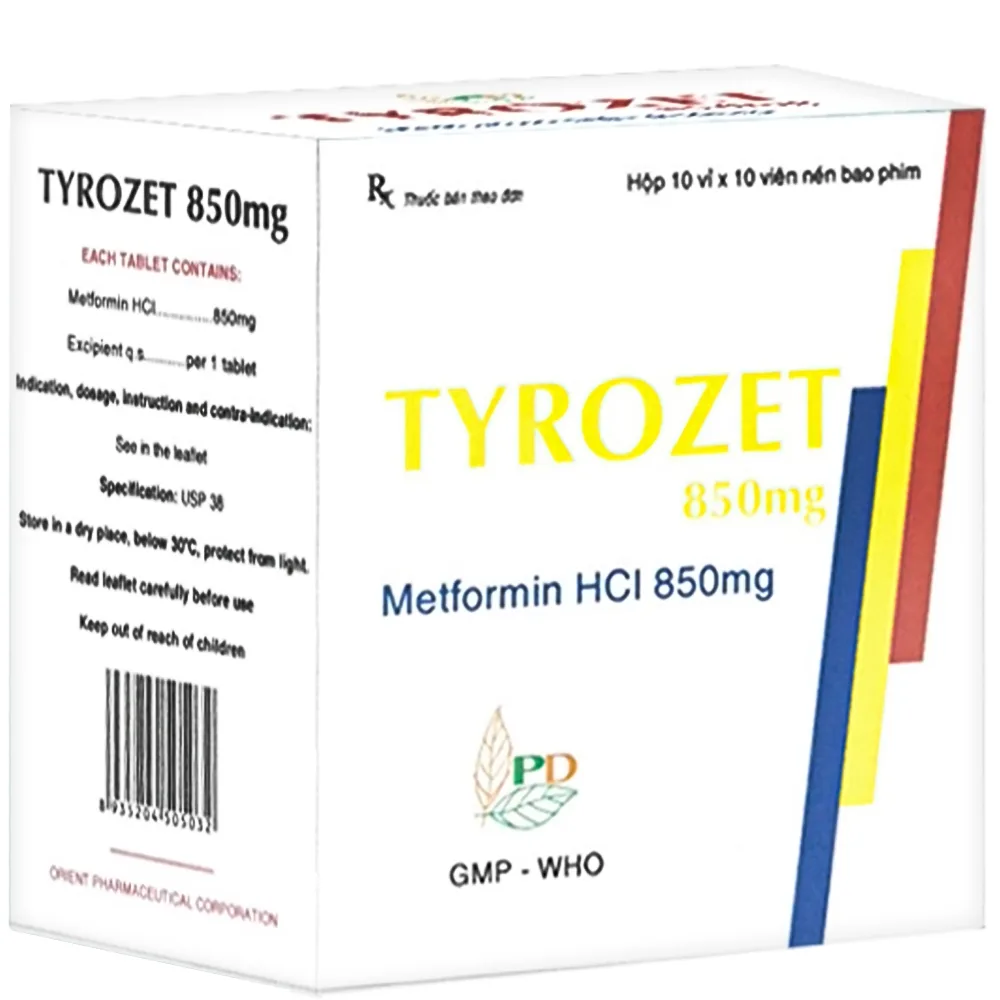 Hình ảnh Thuốc Tyrozet 850mg Phương Đông điều trị đái tháo đường típ 2 (10 vỉ x 10 viên)